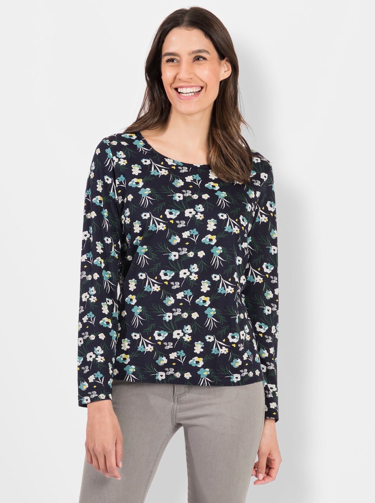 Print-Shirt - marine-salbei-bedruckt