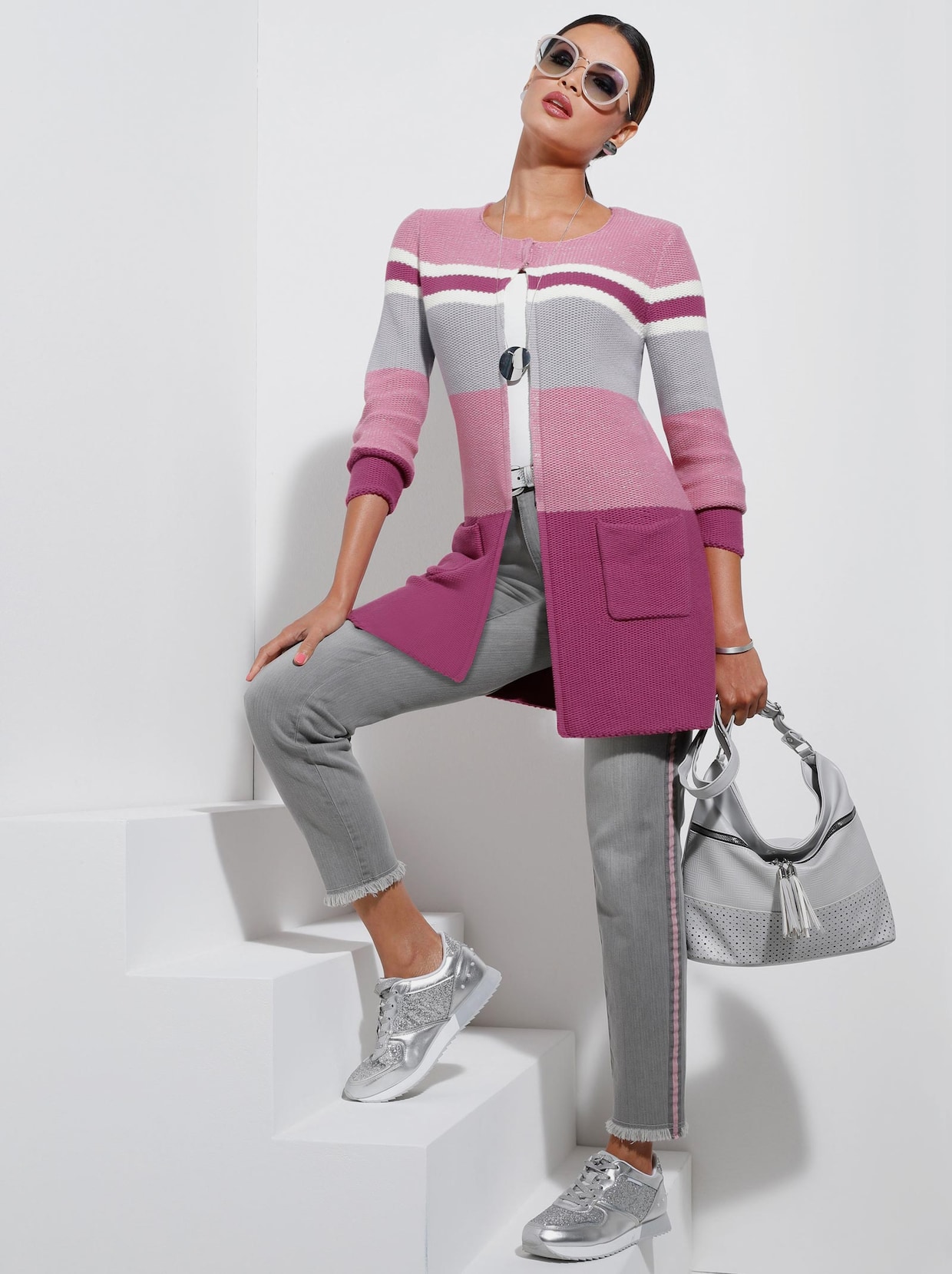 Cardigan - altrosa-gestreift