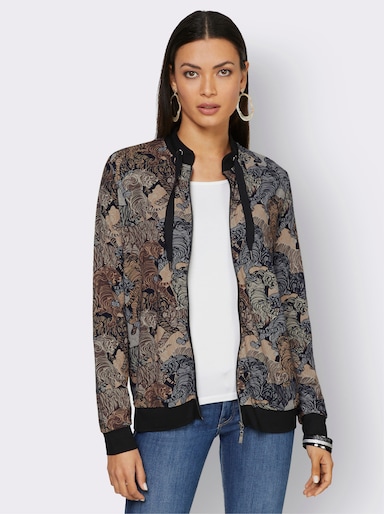 Shirtjacke in Blouson-Form - schwarz-sand-bedruckt