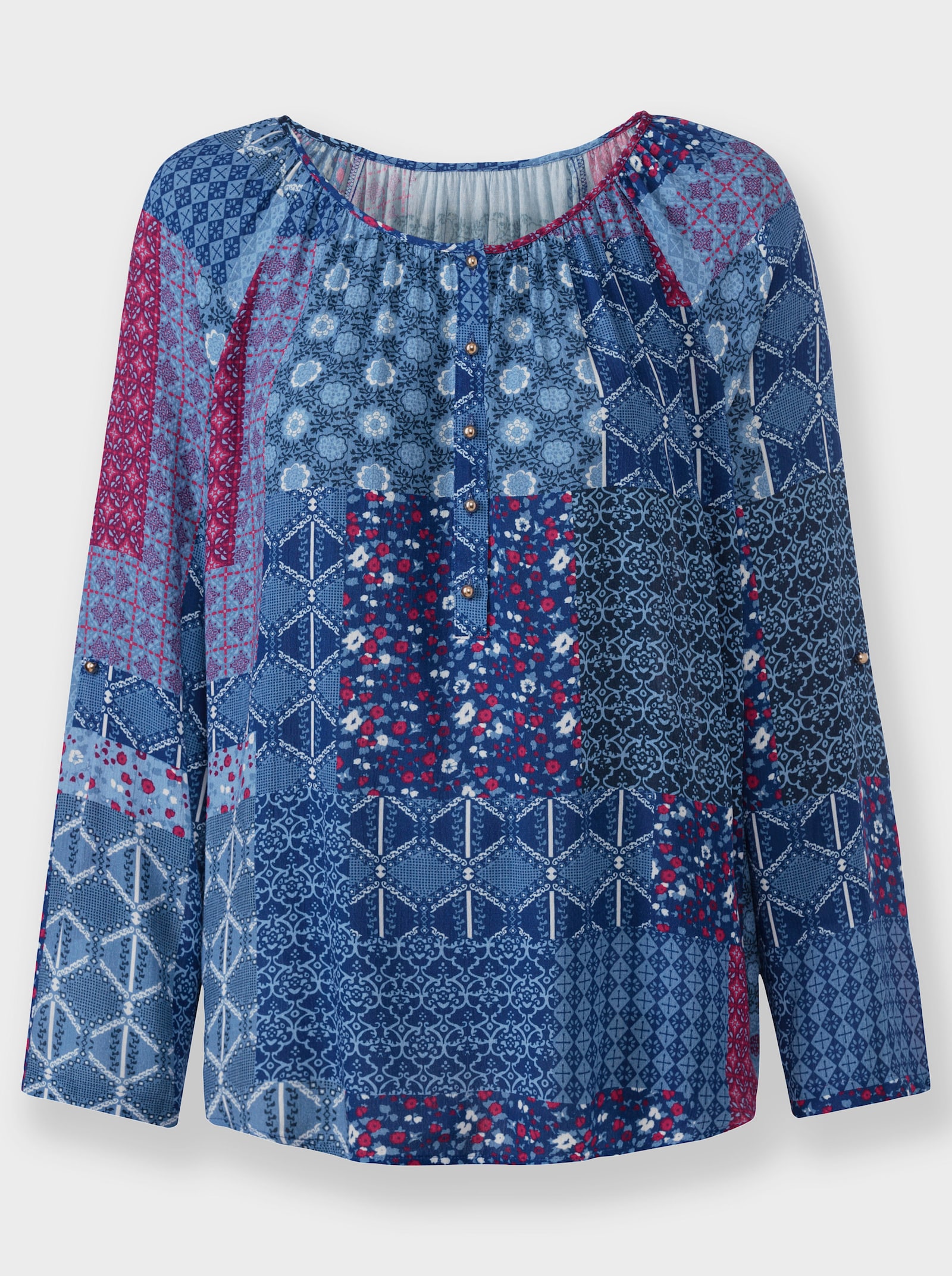  Tunika in Crinkle-Optik - royalblau-malve-gemustert