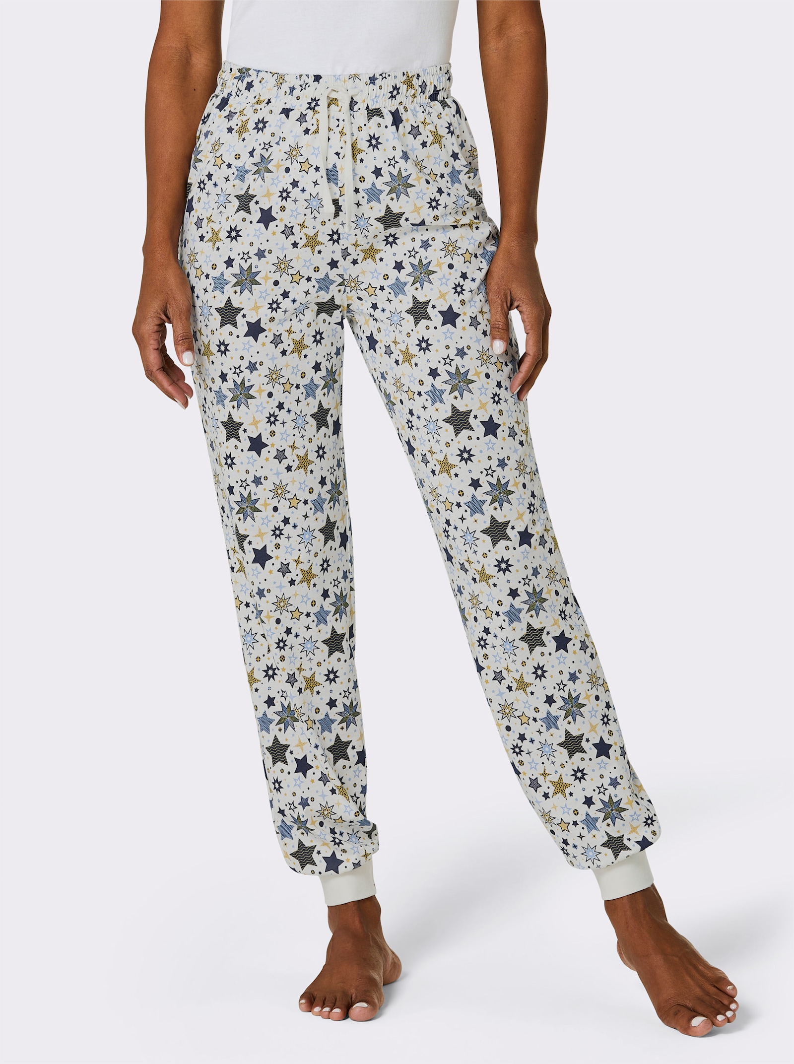 wäschepur Schlafanzug-Hose - ecru-himmelblau-bedruckt
