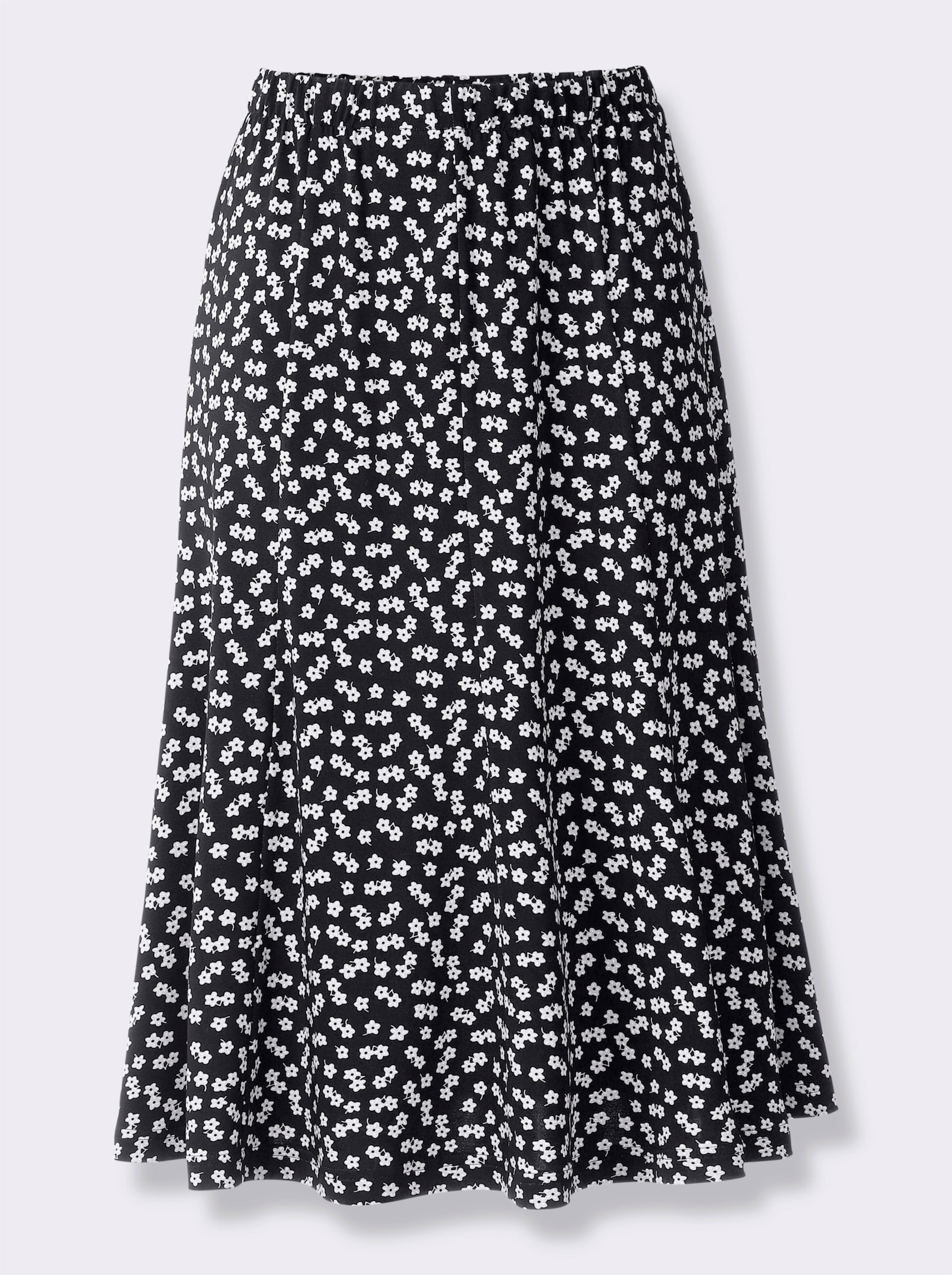 Jerseyrok met bloemetjesprint - zwart/wit geprint