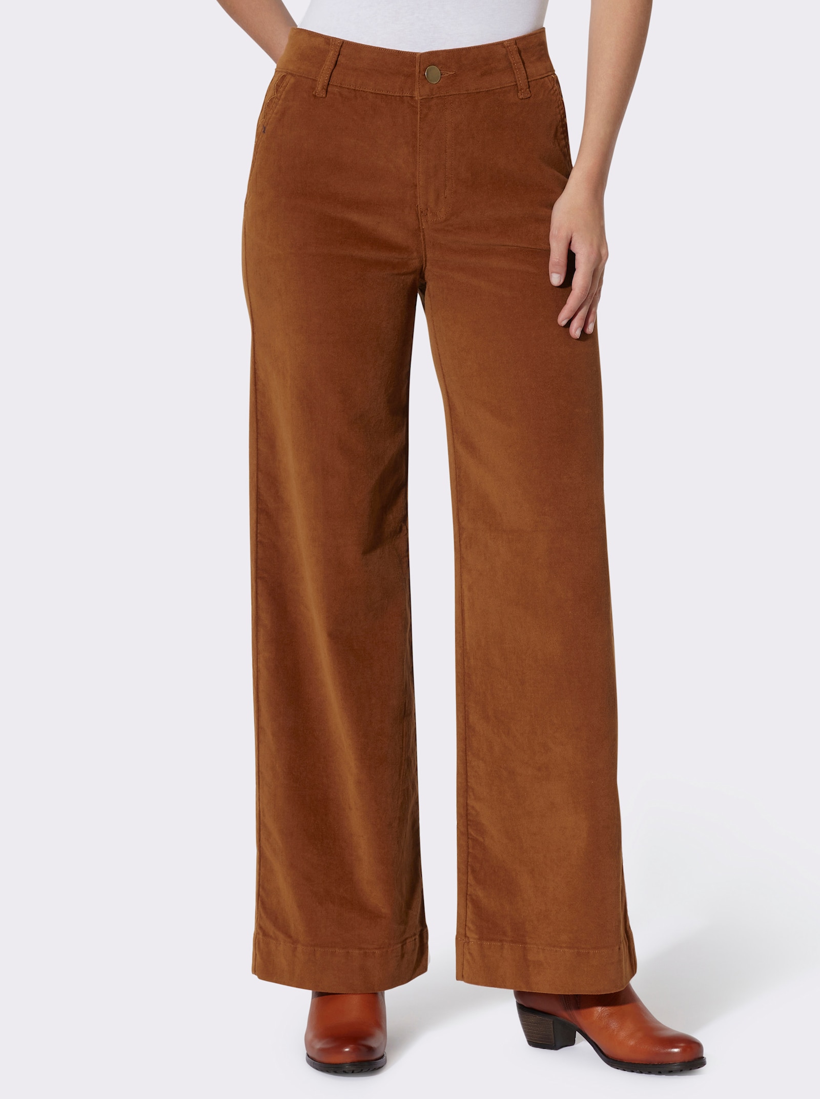heine Samthose mit Wellenkanten - cognac