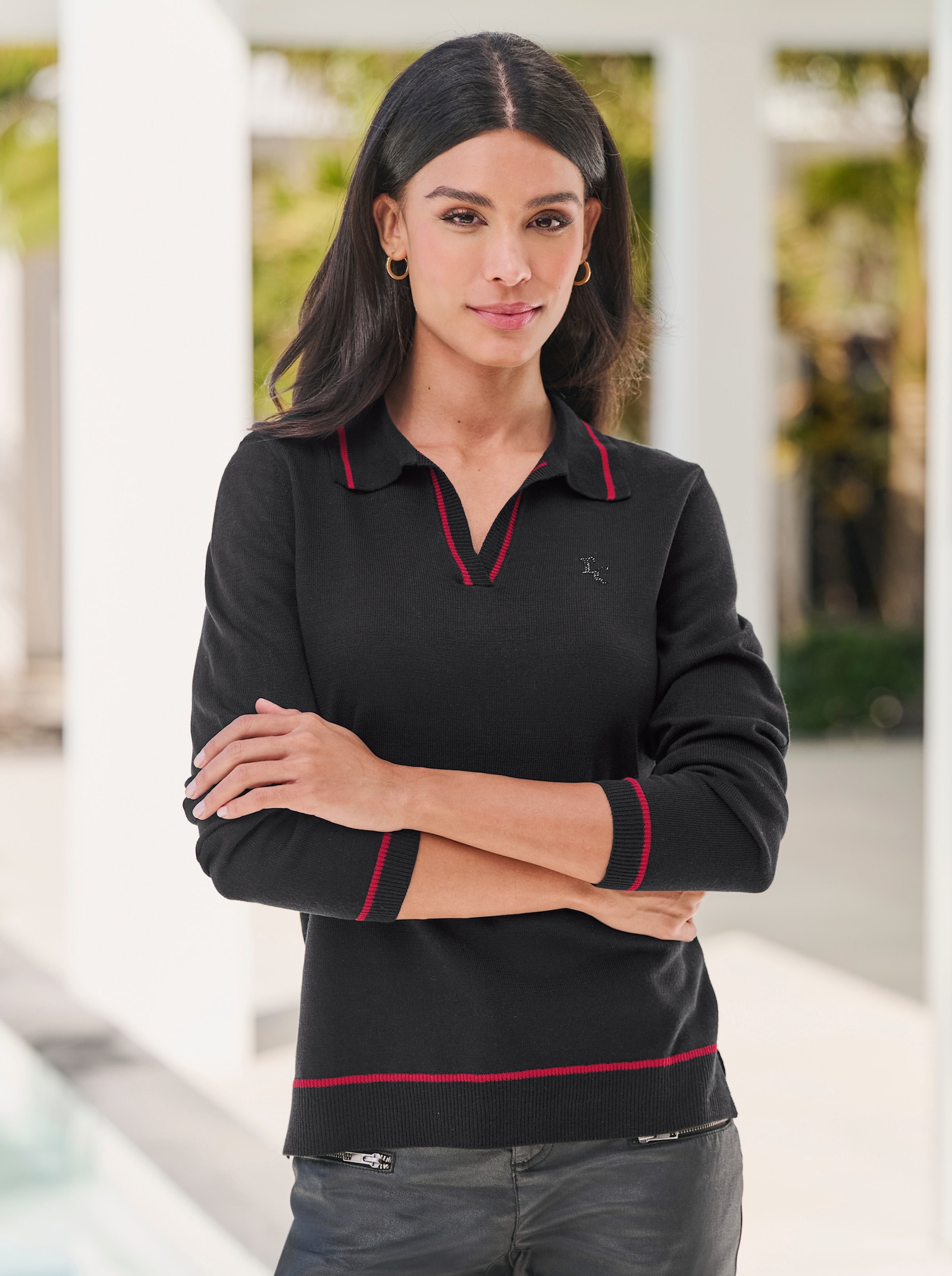 heine Langarm-Pullover mit Saum-Schlitzen - schwarz