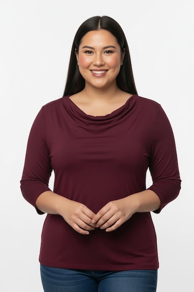Wasserfallshirt mit 3/4-langen Ärmeln - burgund