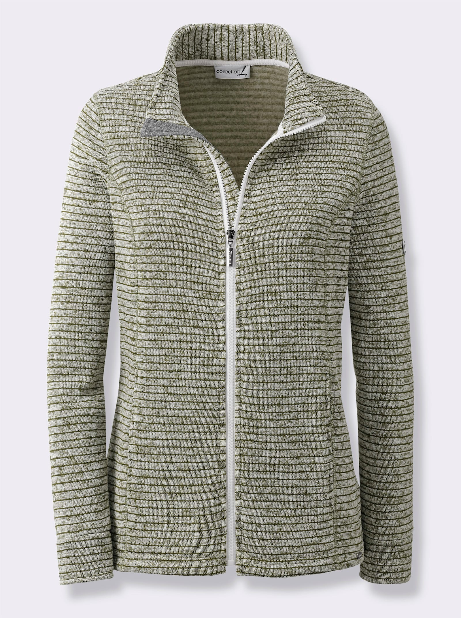Strickfleecejacke mit Nahttaschen - schilf-meliert