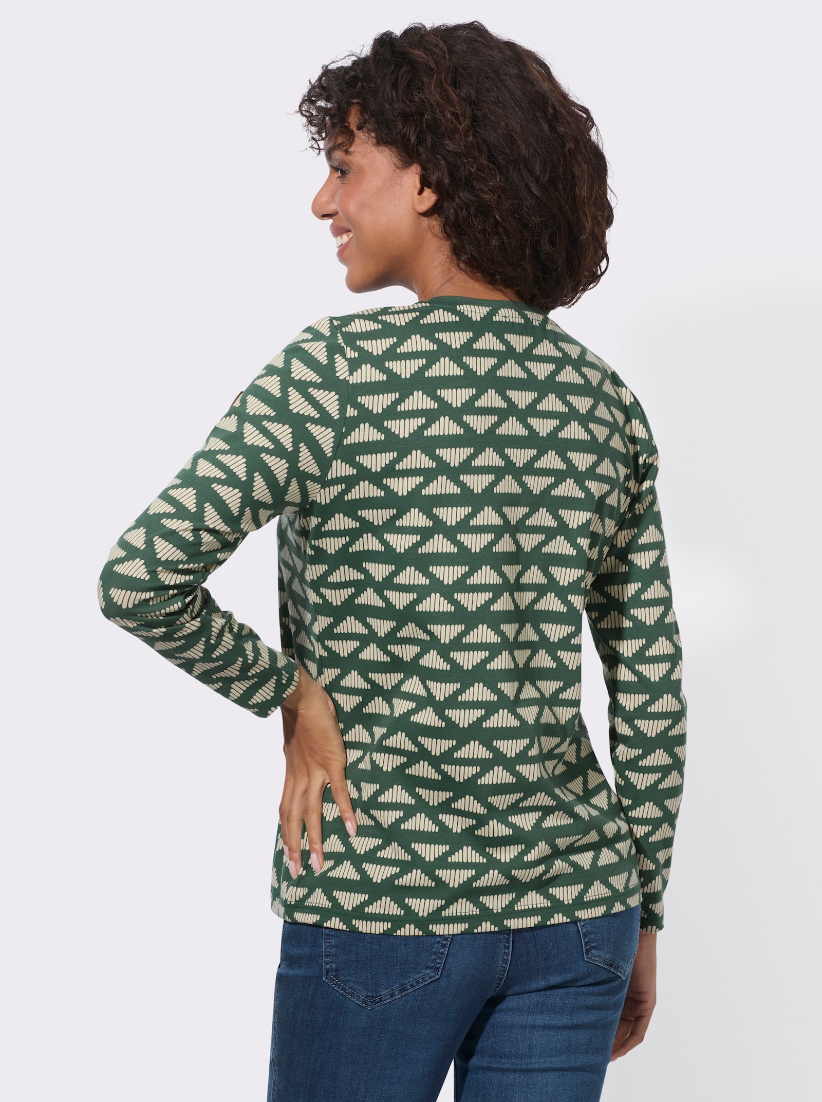 Ringelshirt in Baumwoll-Stretch-Qualität - moos-sand-bedruckt