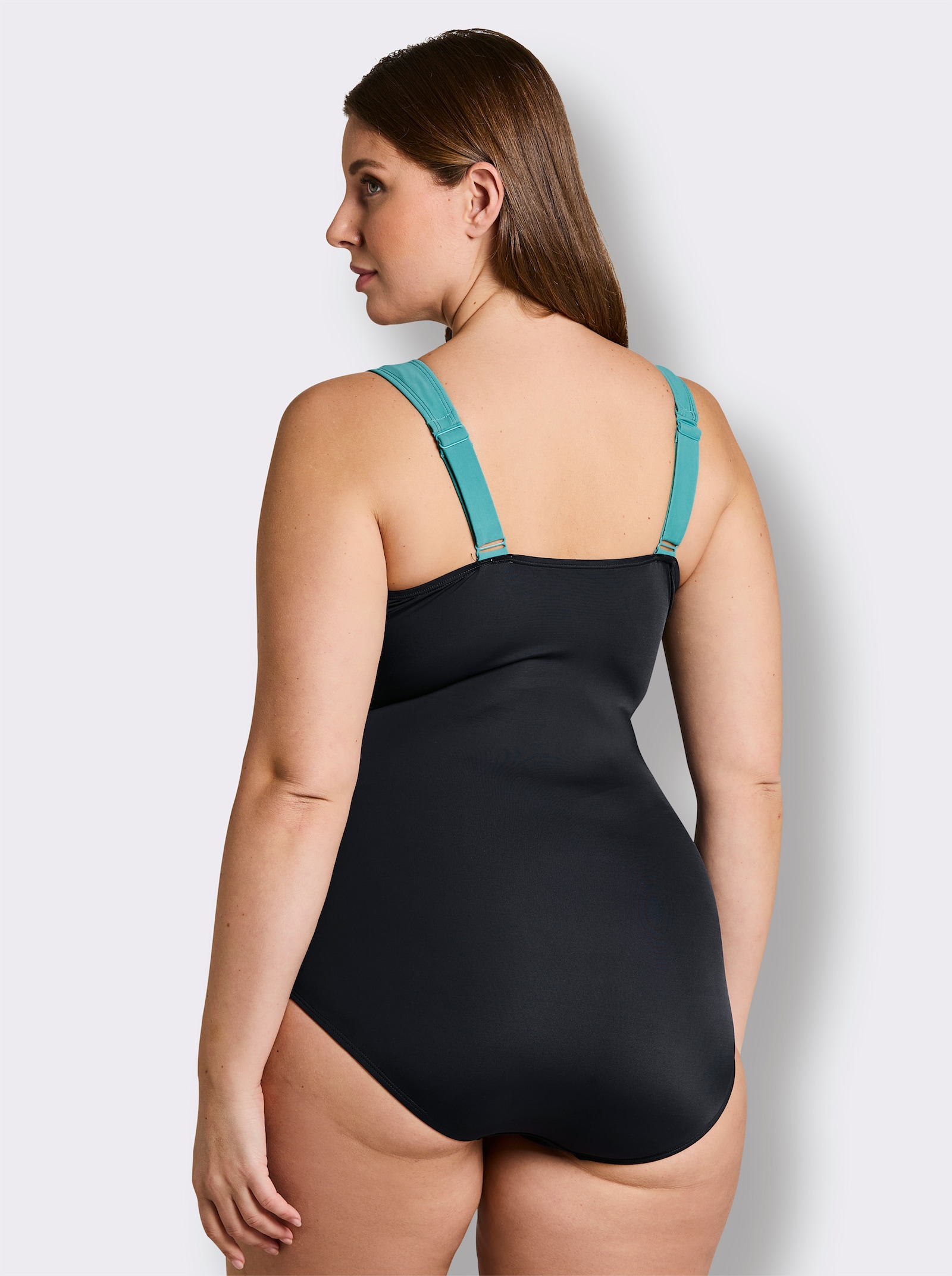 sheego Badeanzug mit Kontrastpaspeln - tiefblau-ozean