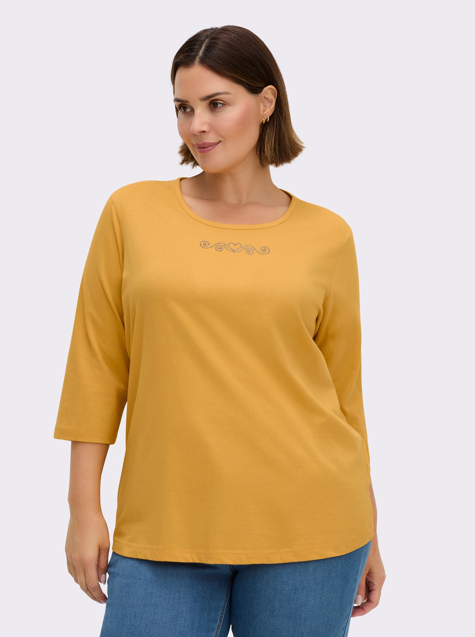 3/4-Arm-Shirt mit Ziersteinchen - ocker