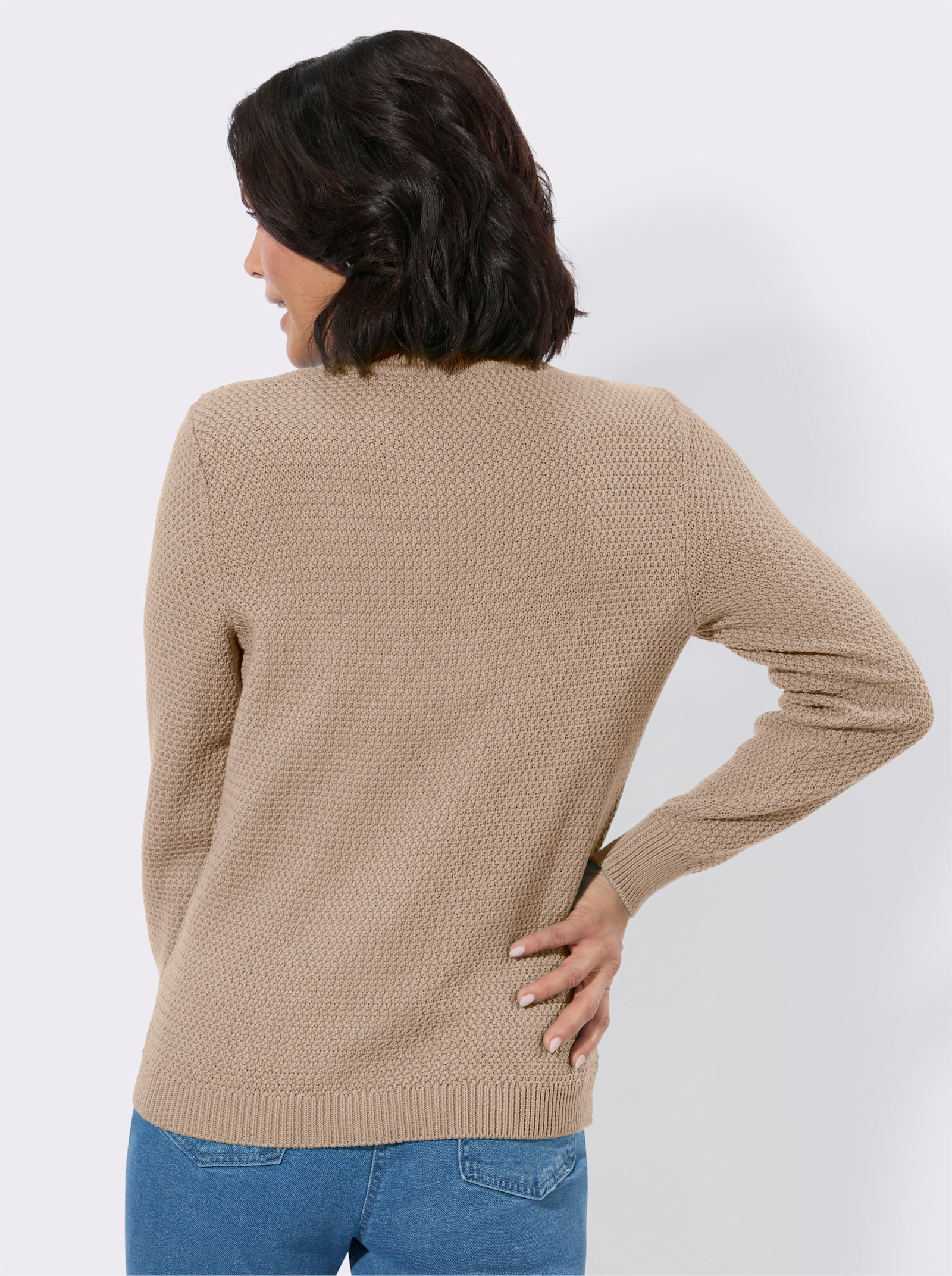 Rollkragenpullover mit Strickmuster vorne - beige