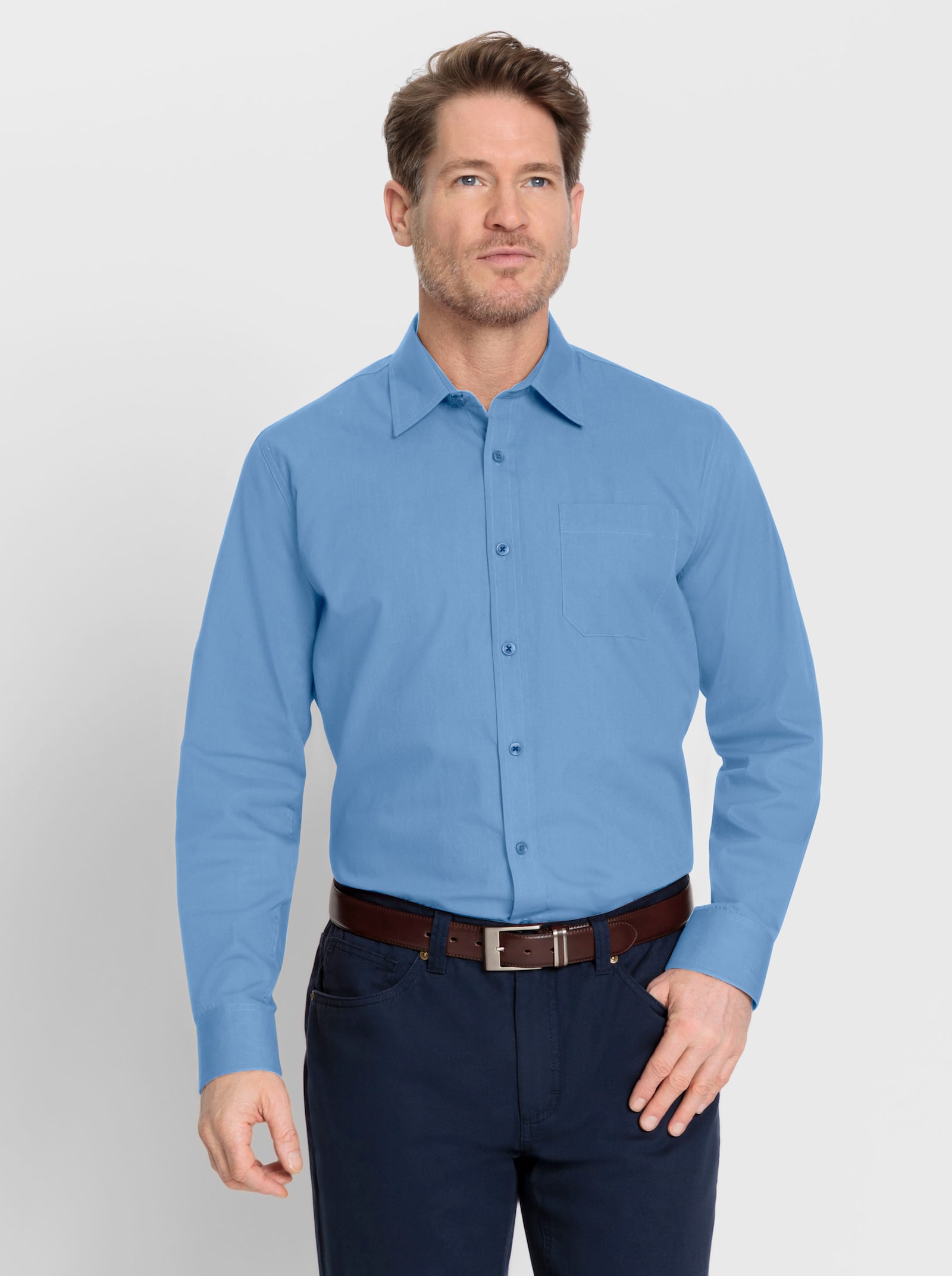 Marco Donati Långärmad skjorta i strykfritt material - himmelsblå