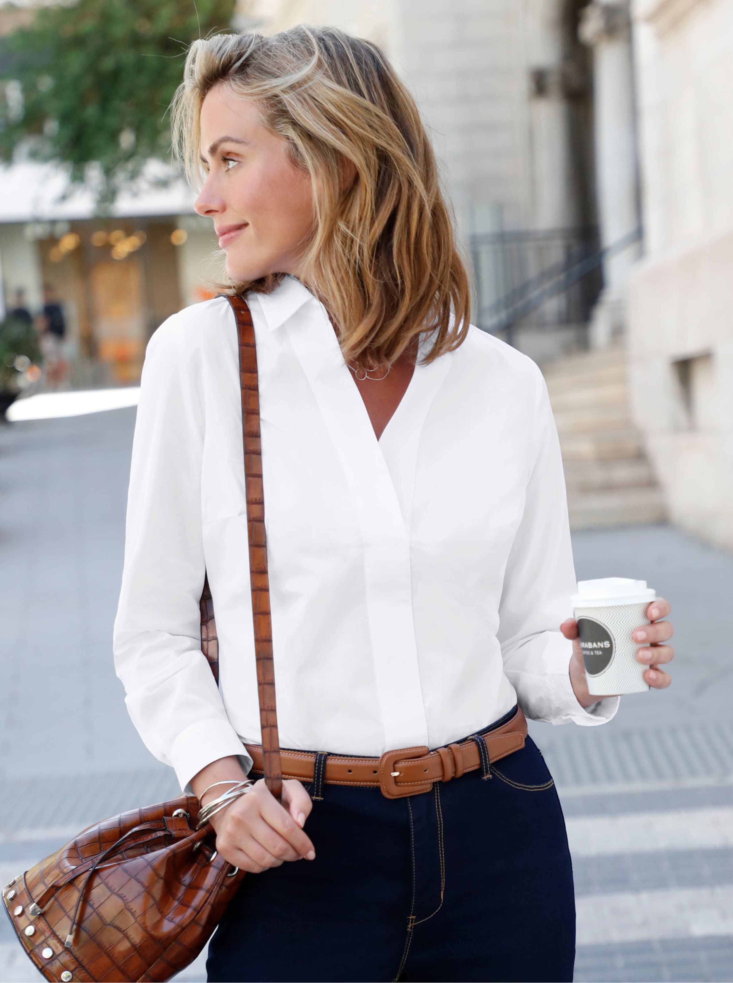 Sheego Damen Weiß Baumwollbluse - Bild 3