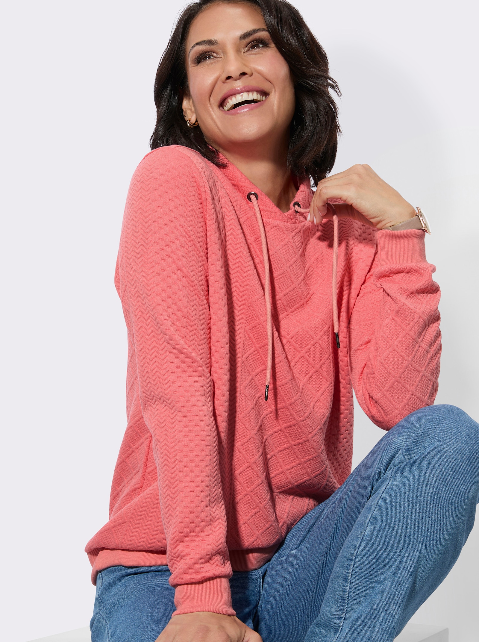 Sweatshirt mit überlappendem Stehkragen - flamingo