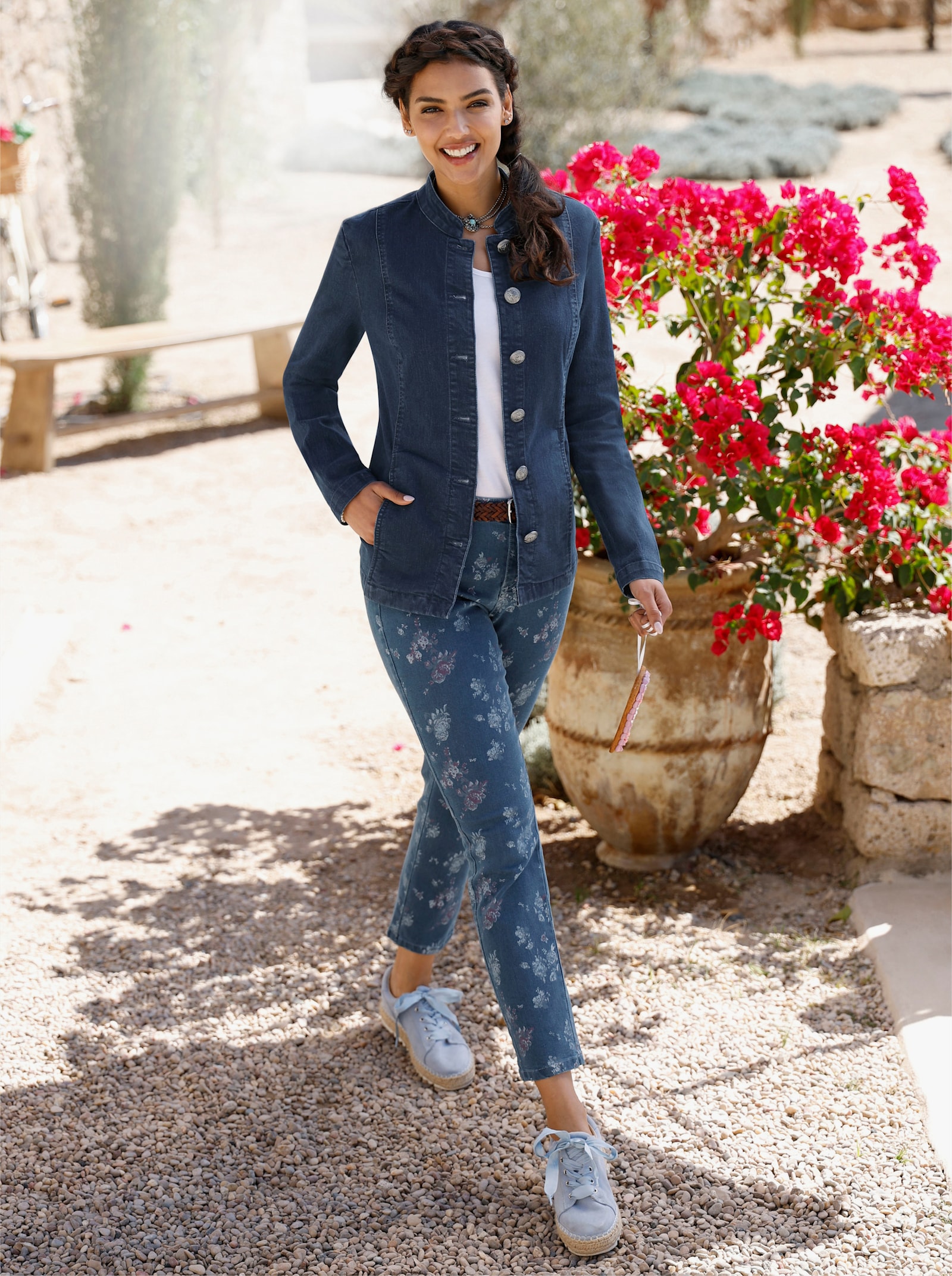 Džínový blejzr s krojovými knoflíky - sepraná modrá stone