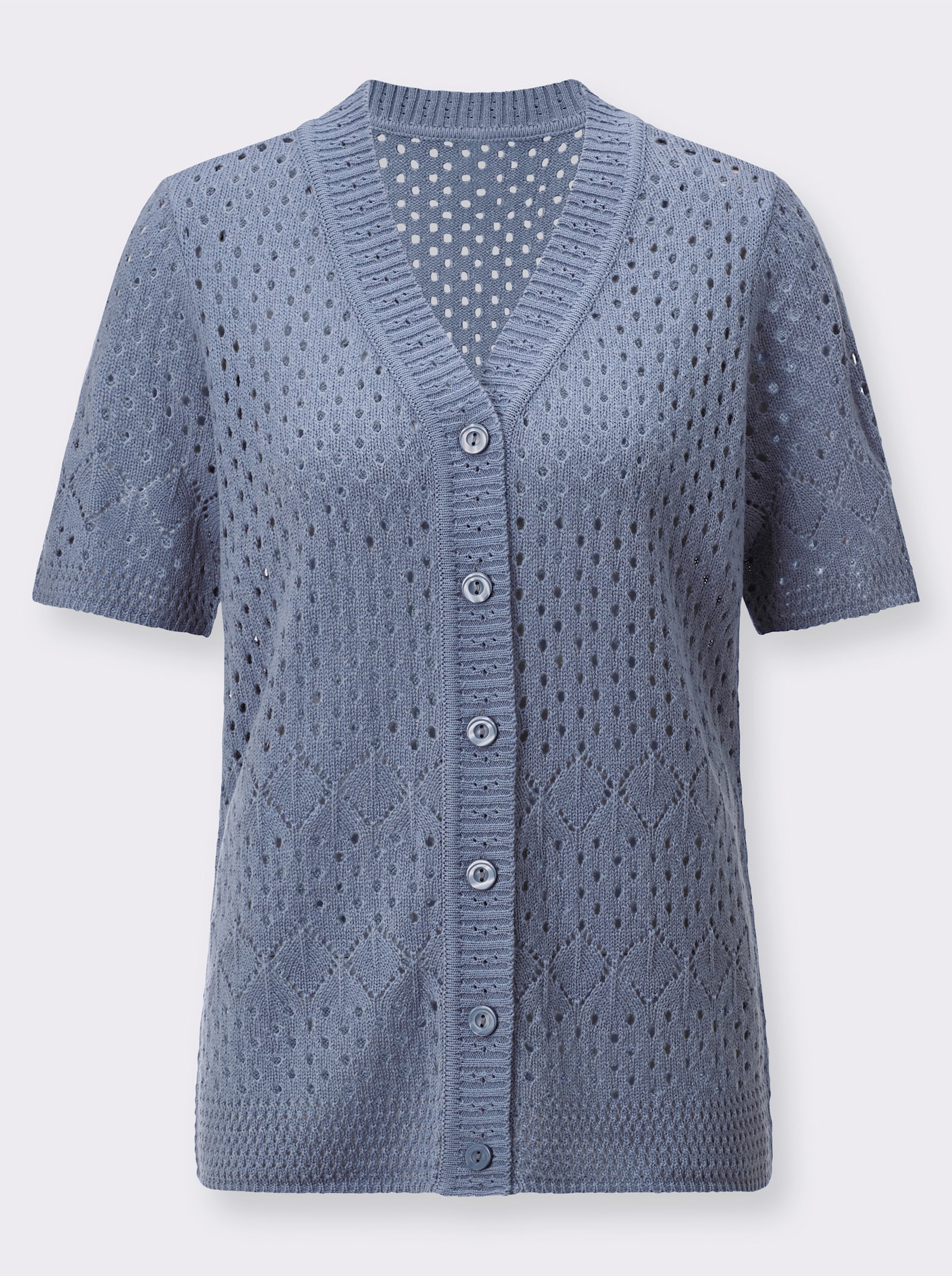 Ajourstrickjacke in pflegeleichter Qualität - taubenblau