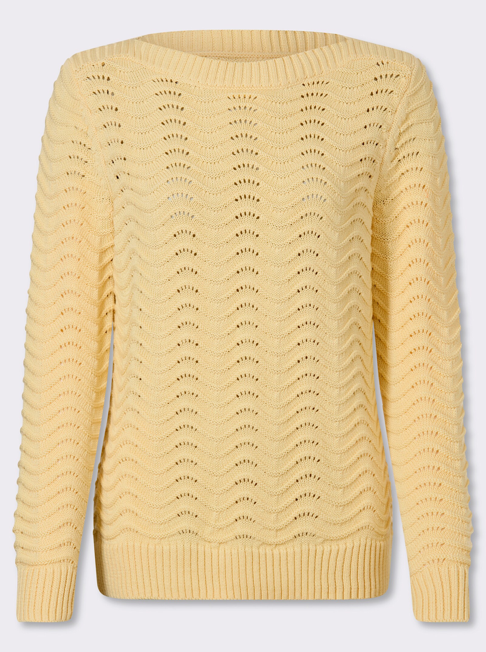Pullover mit wellenförmigem Ajour-Strickmuster - vanille