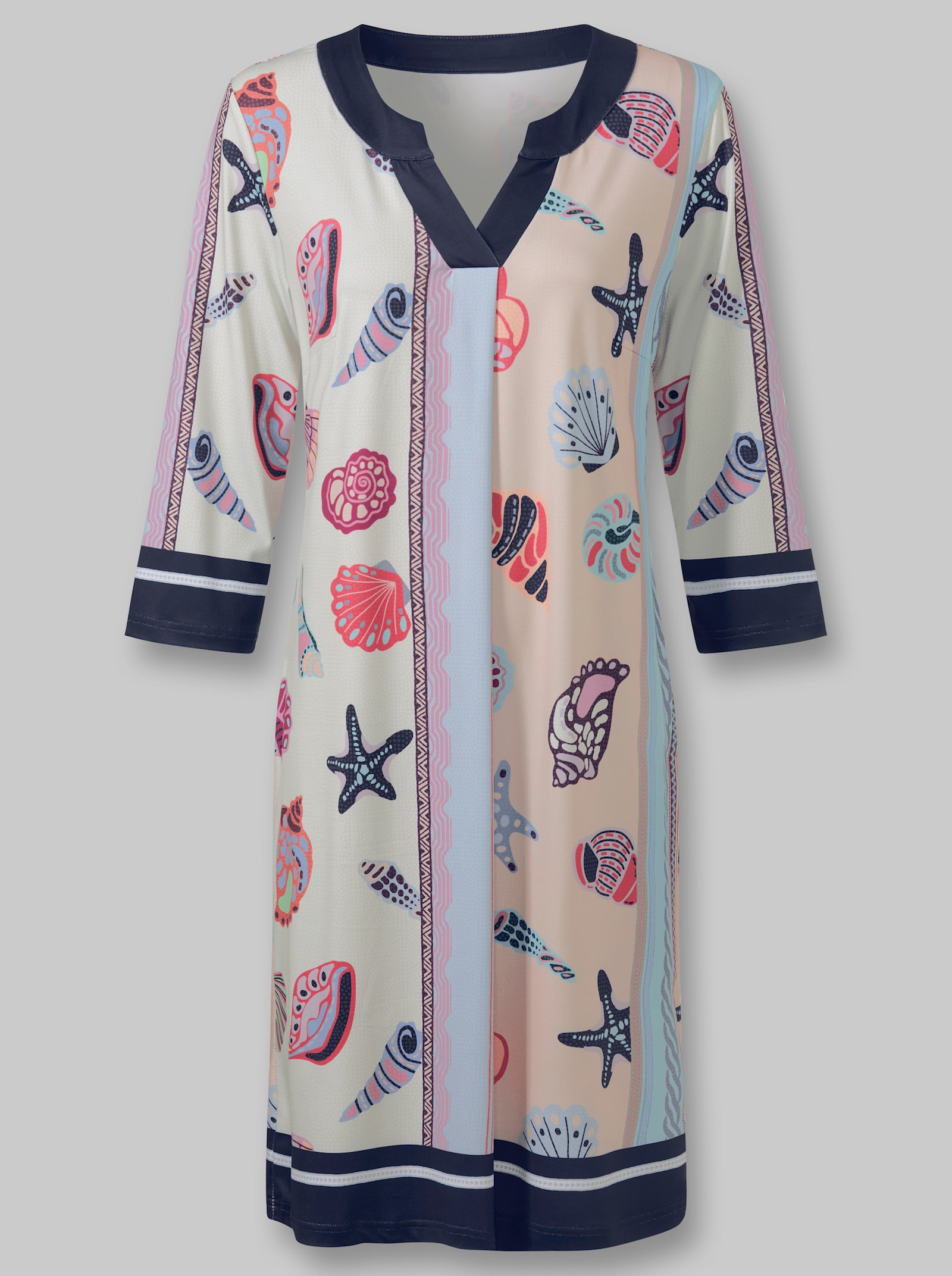 heine Jerseykleid mit Muschel-Print - weiß-koralle-bedruckt