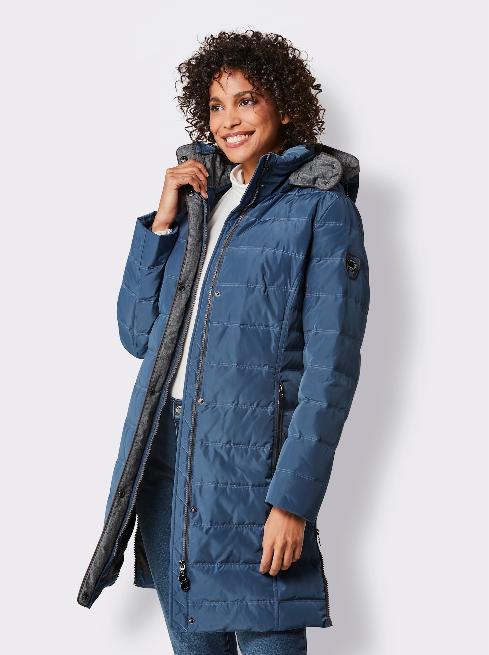 CREATION L PREMIUM Daunenmantel mit Flanell-Besatz - jeansblau