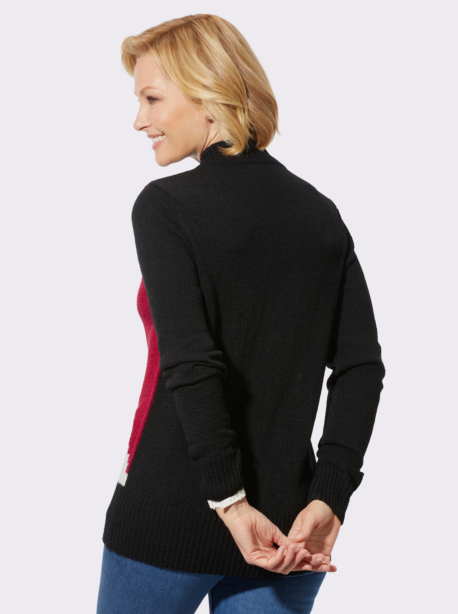 Pullover mit Intarsien-Muster - rot-schwarz-gemustert