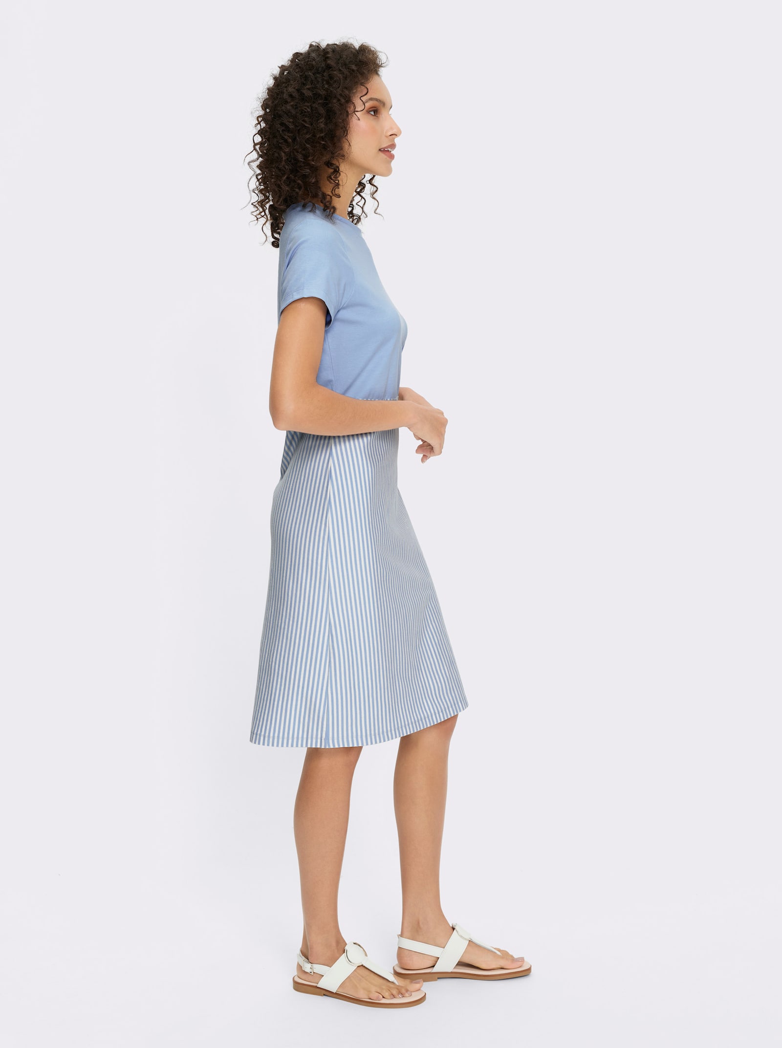 heine Jerseykleid mit Streifenmuster - eisblau-ecru-gestreift