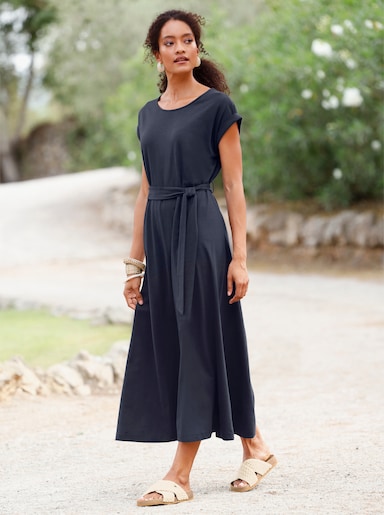 heine Baumwollkleid mit Bindegürtel - marine