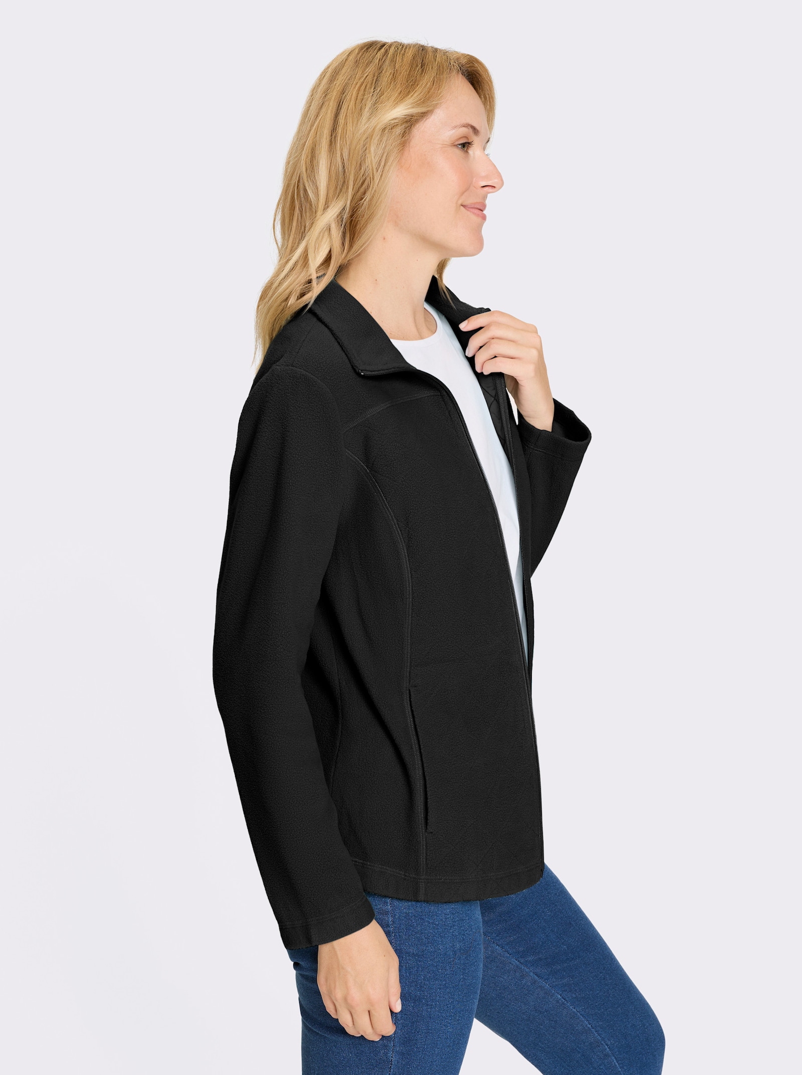 Fleecejacke mit formgebenden Nähten - schwarz