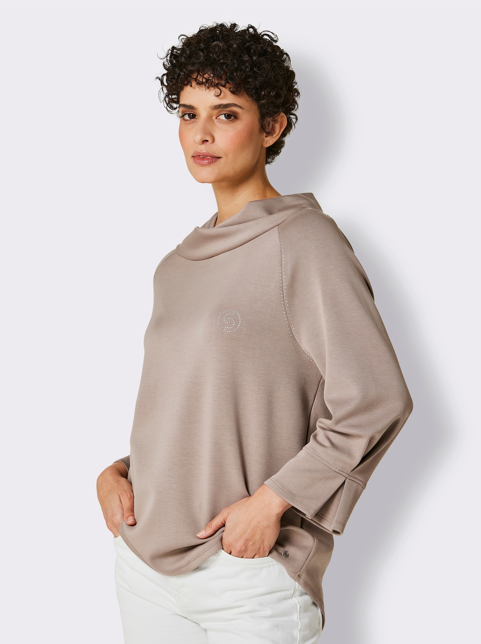 CREATION L PREMIUM Sweatshirt mit Glitzersteinchen - taupe