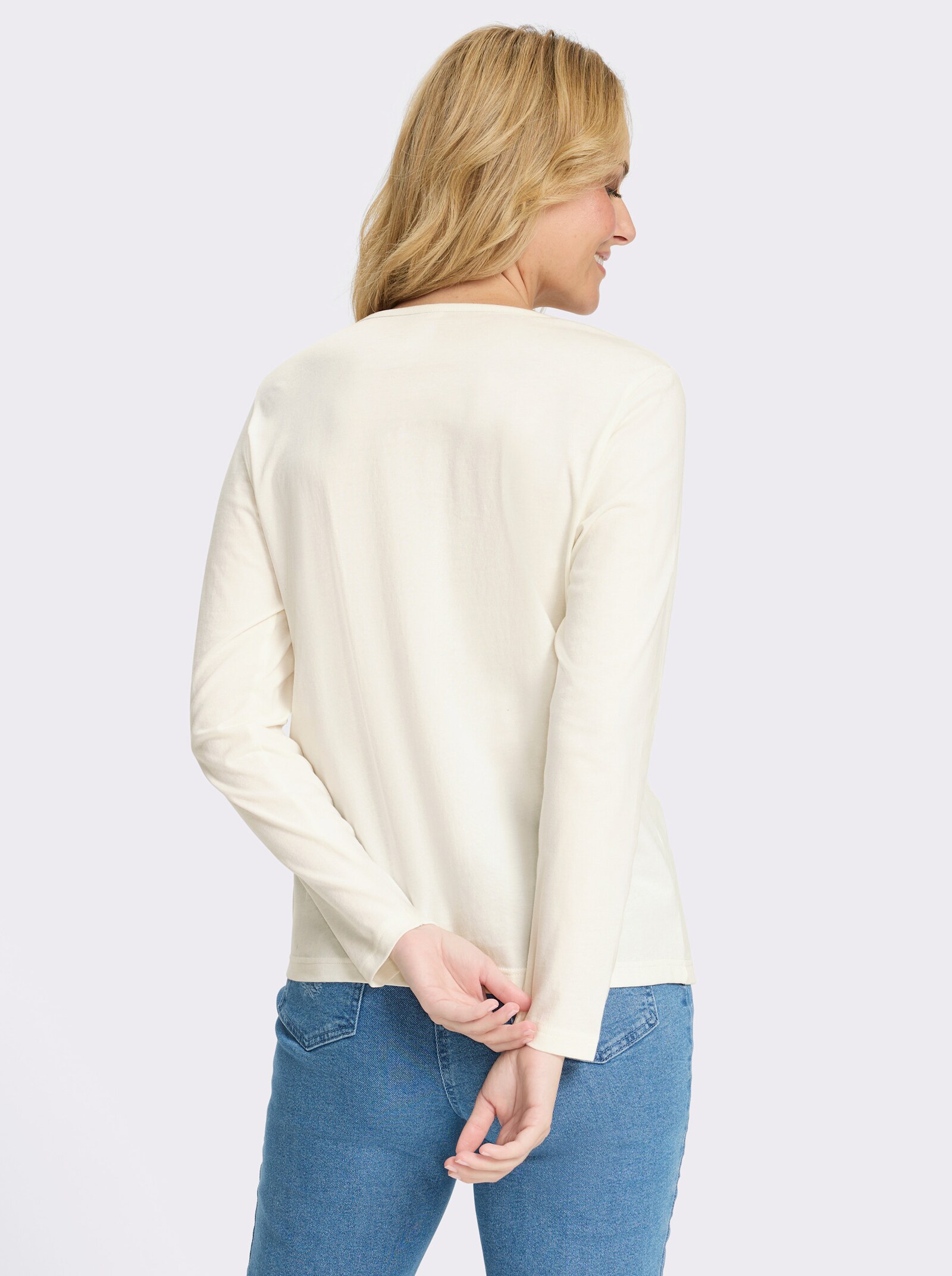 Rundhalsshirt mit Schriftzug - ecru-jade