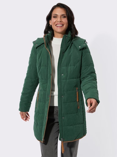 Longjacke mit Stehkragen und Kapuze - moos
