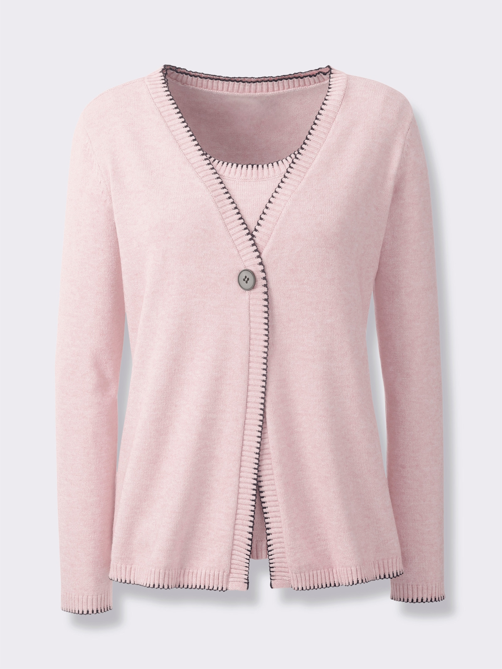 heine Twin-Set mit Kontrast-Details - hellrosé-meliert