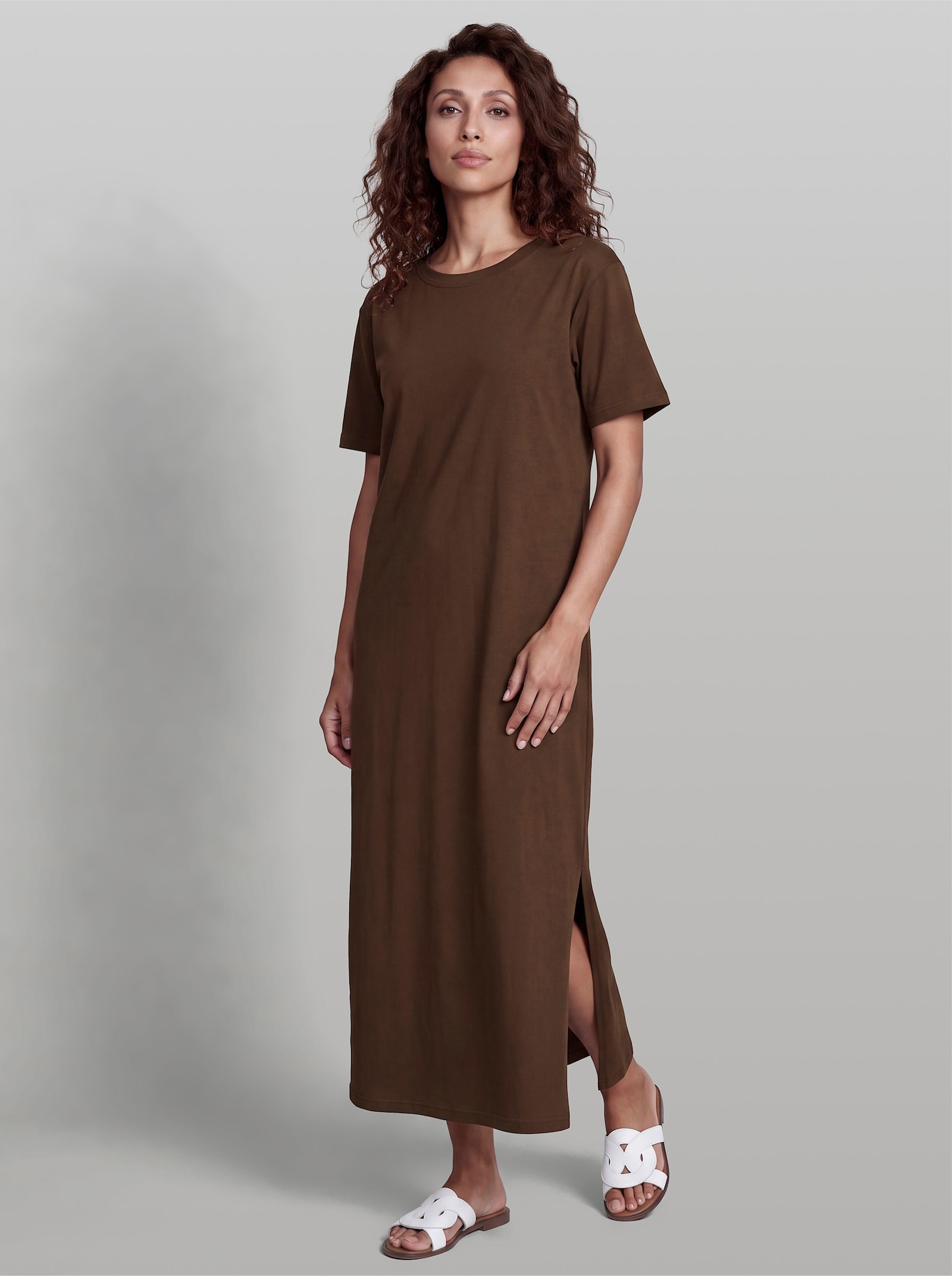 heine Jerseykleid mit Schlitz - schoko