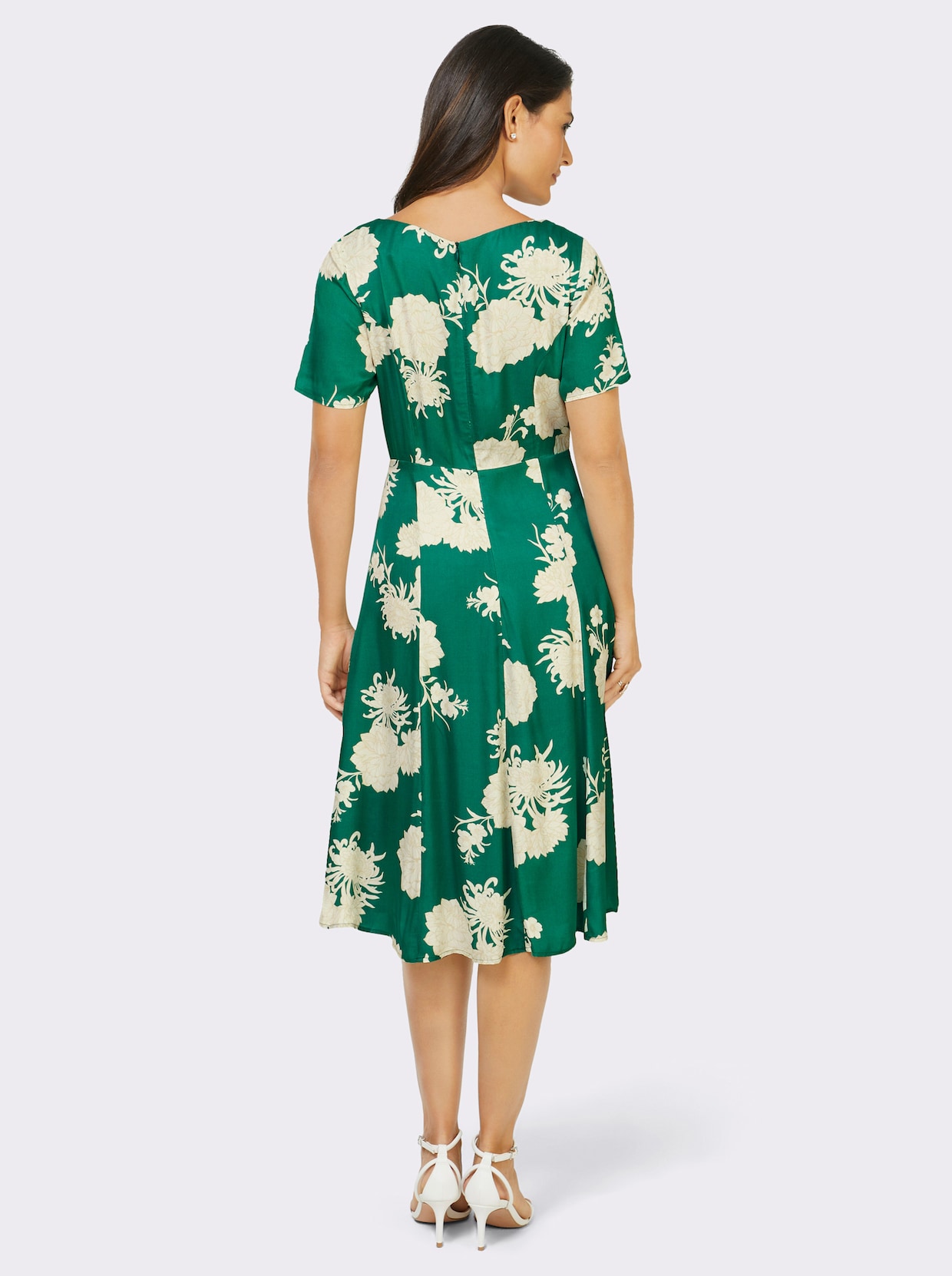 Blumenkleid - grün-ecru-bedruckt