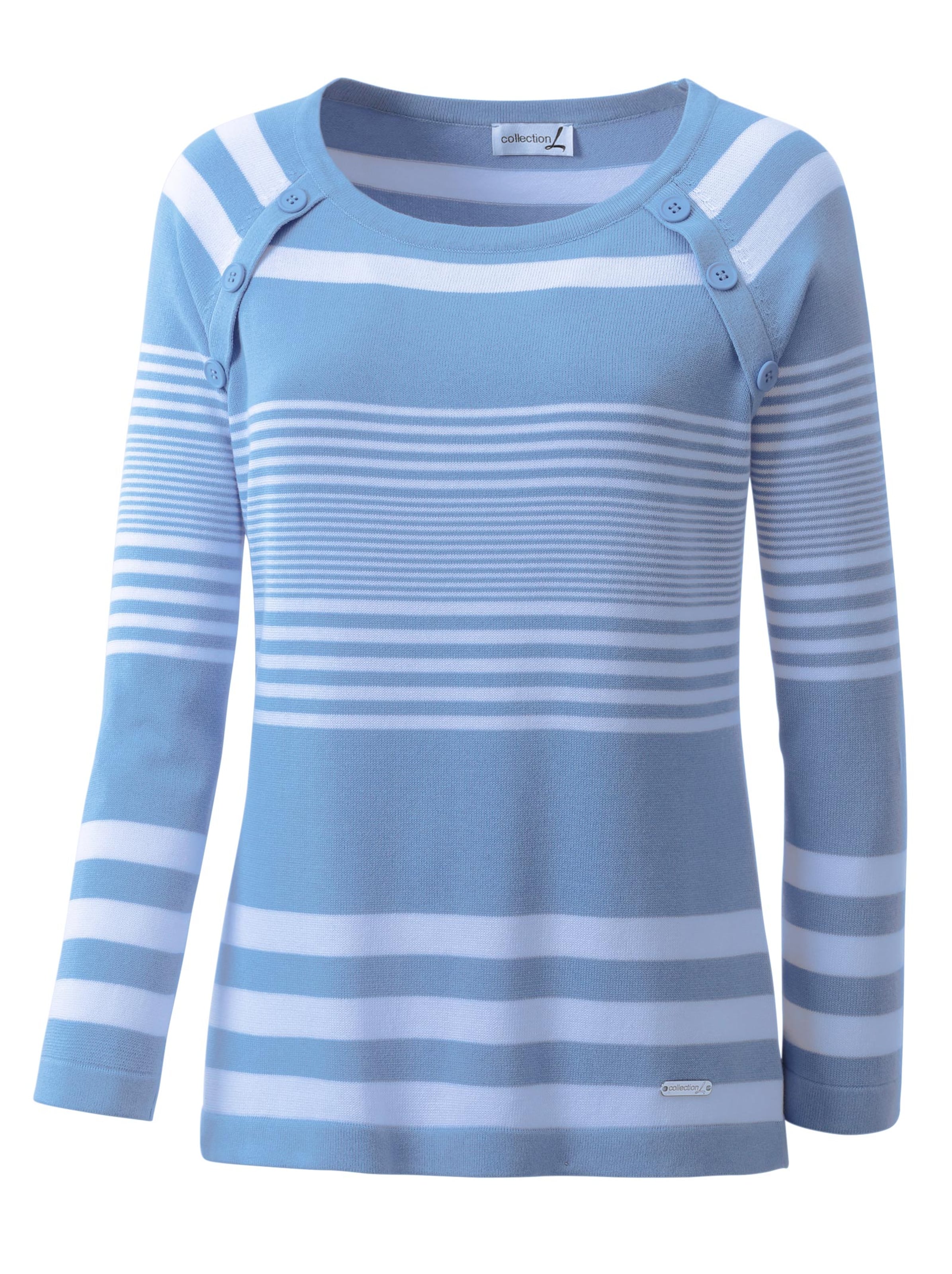 Damenmode Pullover Streifenpullover in hellblau-weiß-gestreift 