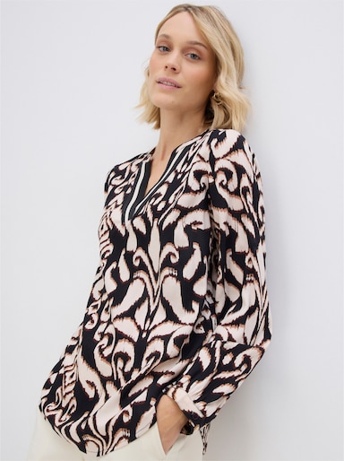 Schlupfbluse aus reiner Viskose (ECOVERO) - champagner-schwarz-bedruckt