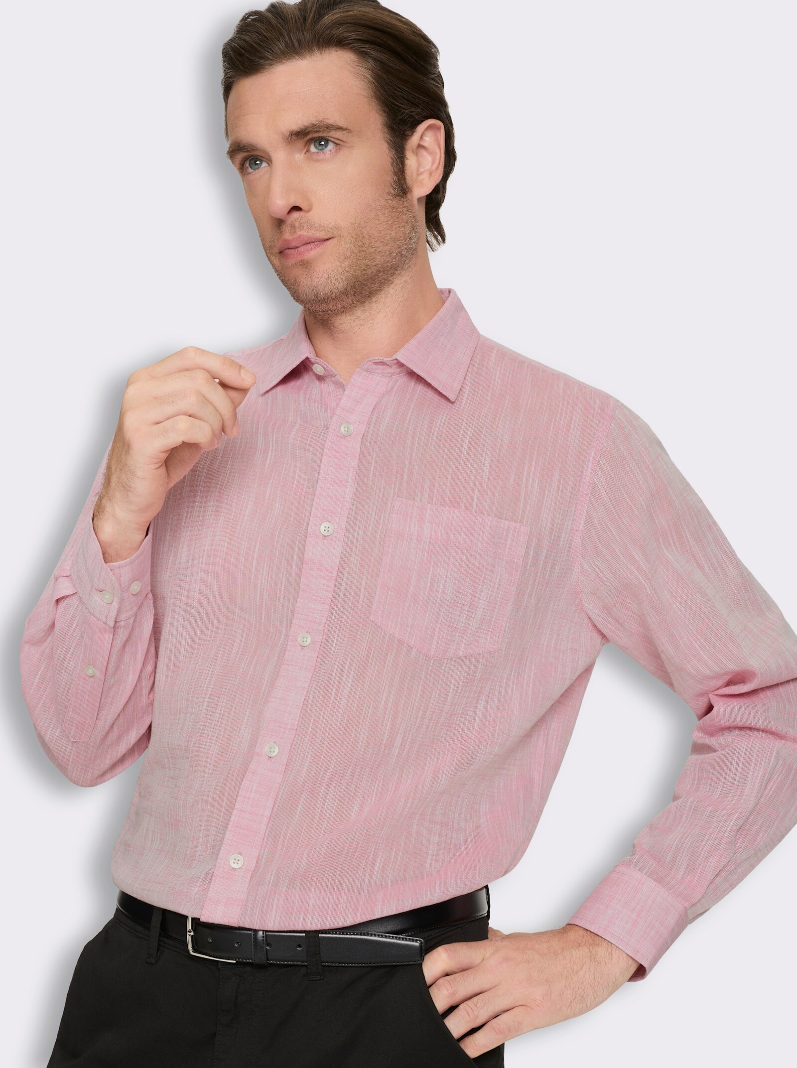 Marco Donati Langarmhemd in Two-tone-Flammgarn - altrosa
