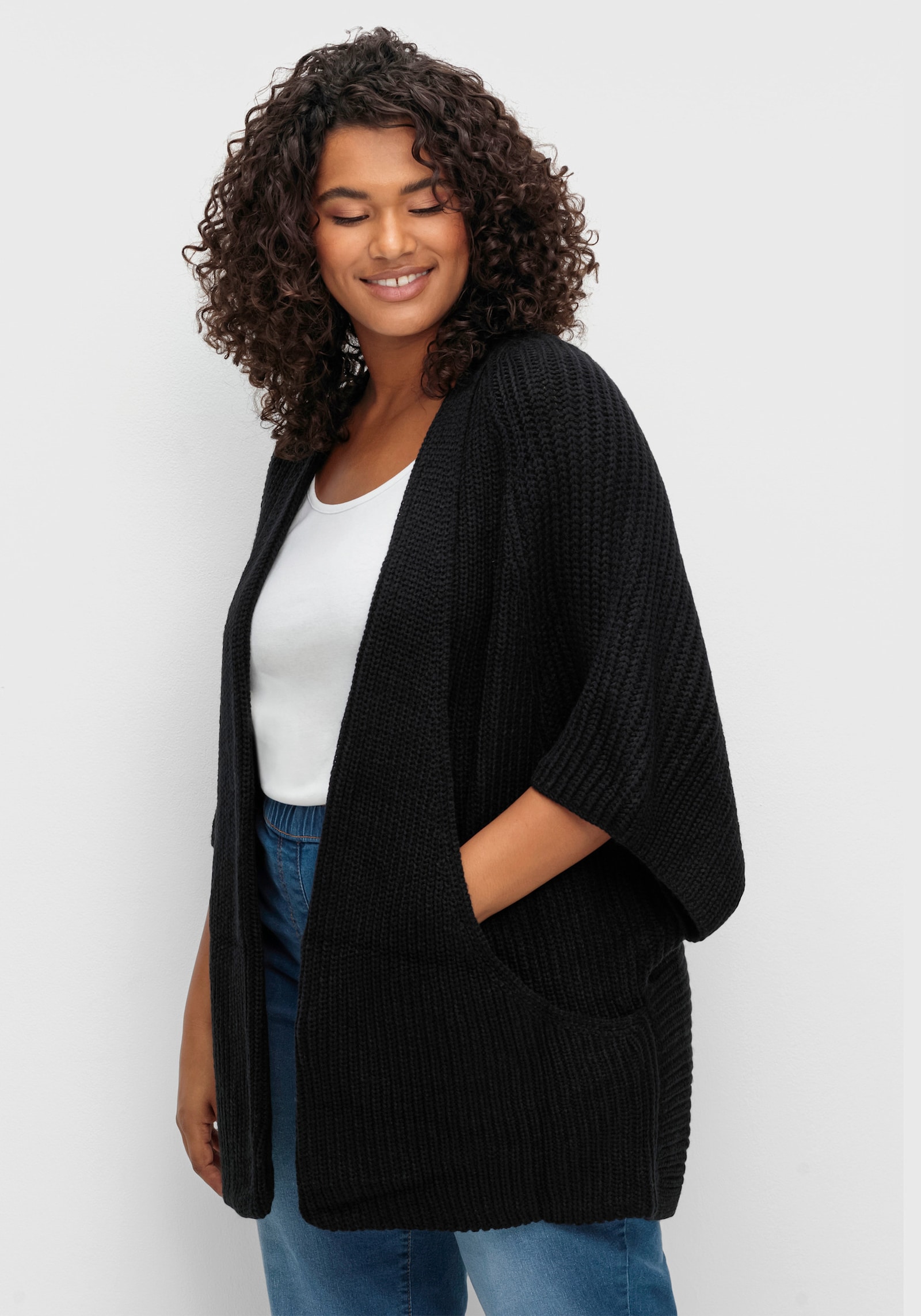 Strickjacke in Oversize-Form - schwarz