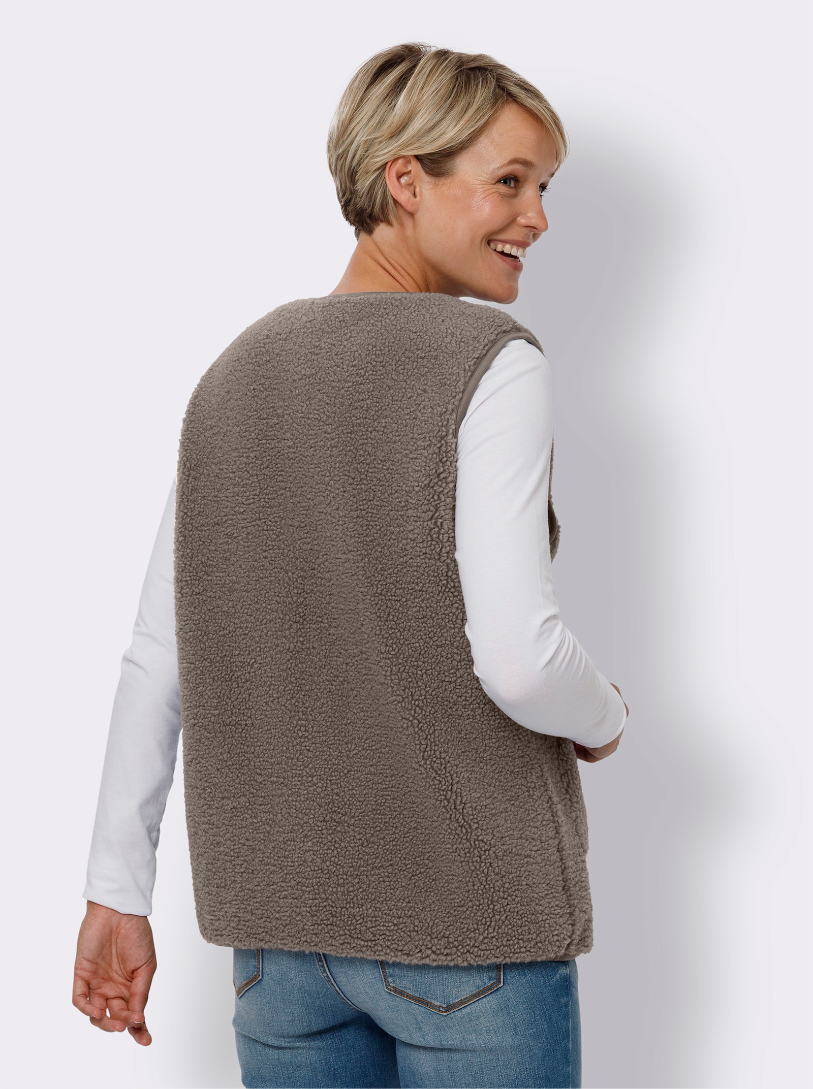 Fleecová vesta na knoflíky - taupe