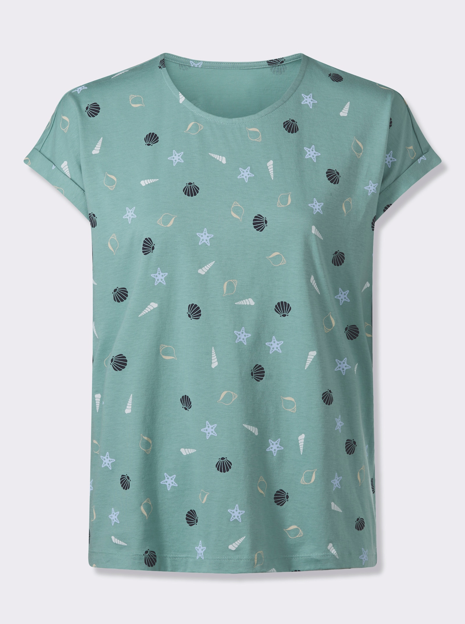 Rundhalsshirt mit maritimem Druckmuster - salbei-marine-bedruckt