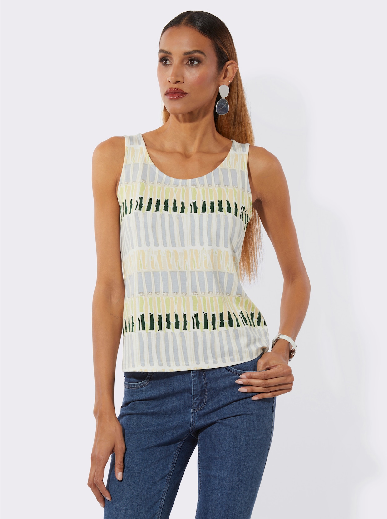 Shirttop - ecru-moos-bedruckt