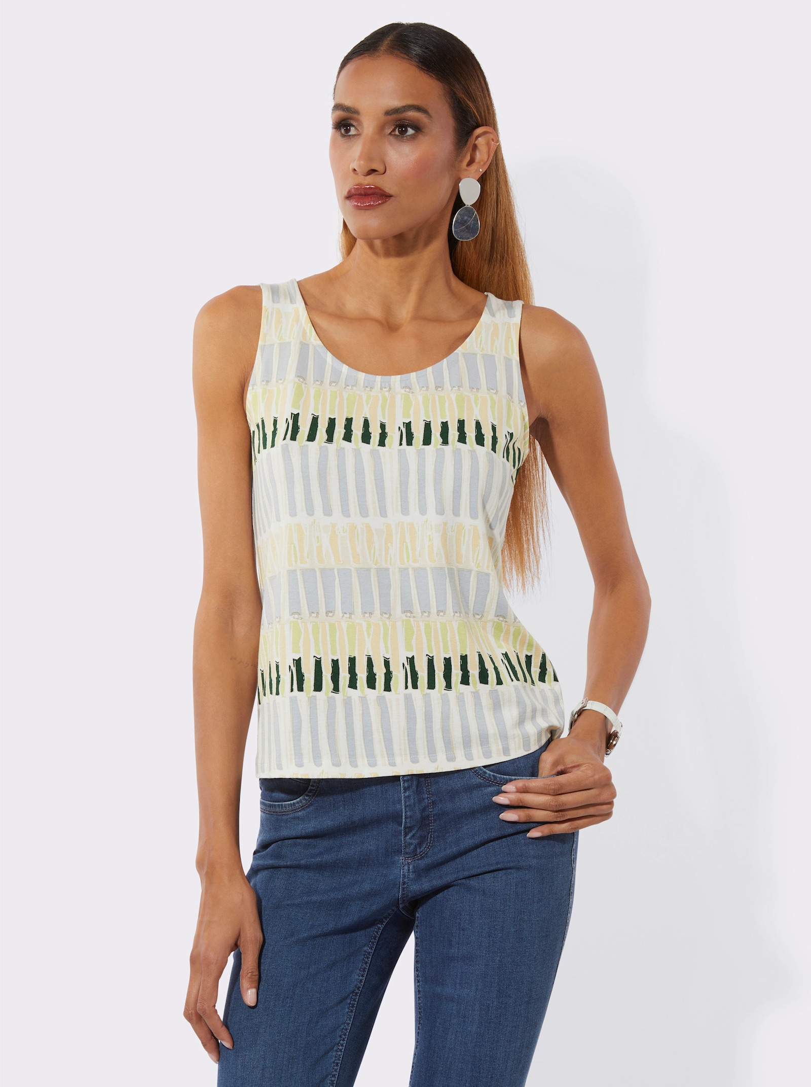 Shirttop mit Druckmuster rundum - ecru-moos-bedruckt