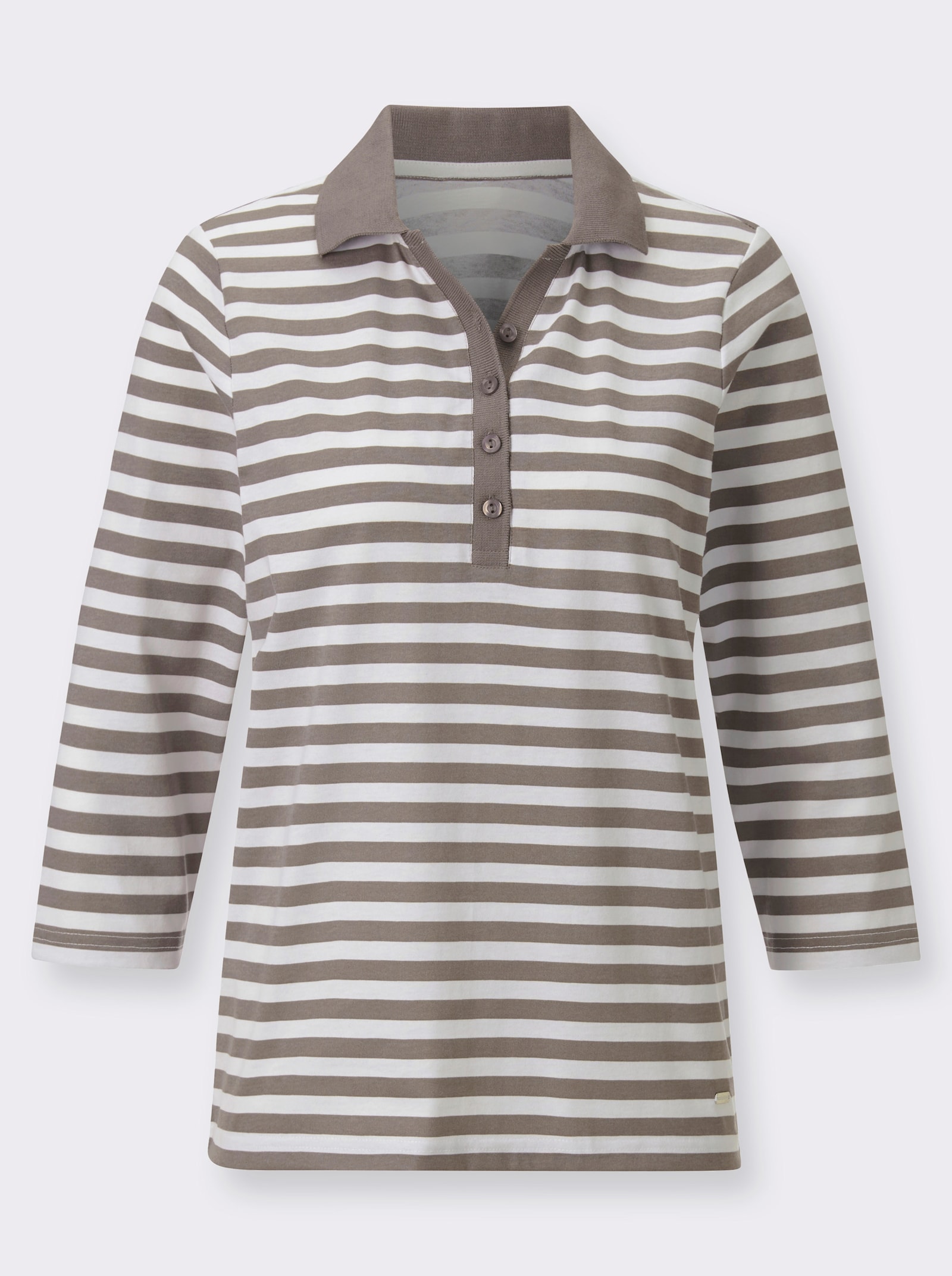 Poloshirt mit kurzer Knopfleiste - dunkeltaupe-weiß-geringelt