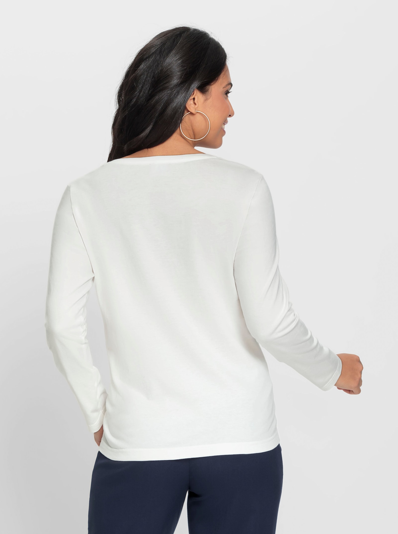 Shirt met lange mouwen en glittersteentjes - ecru/koningsblauw bedrukt