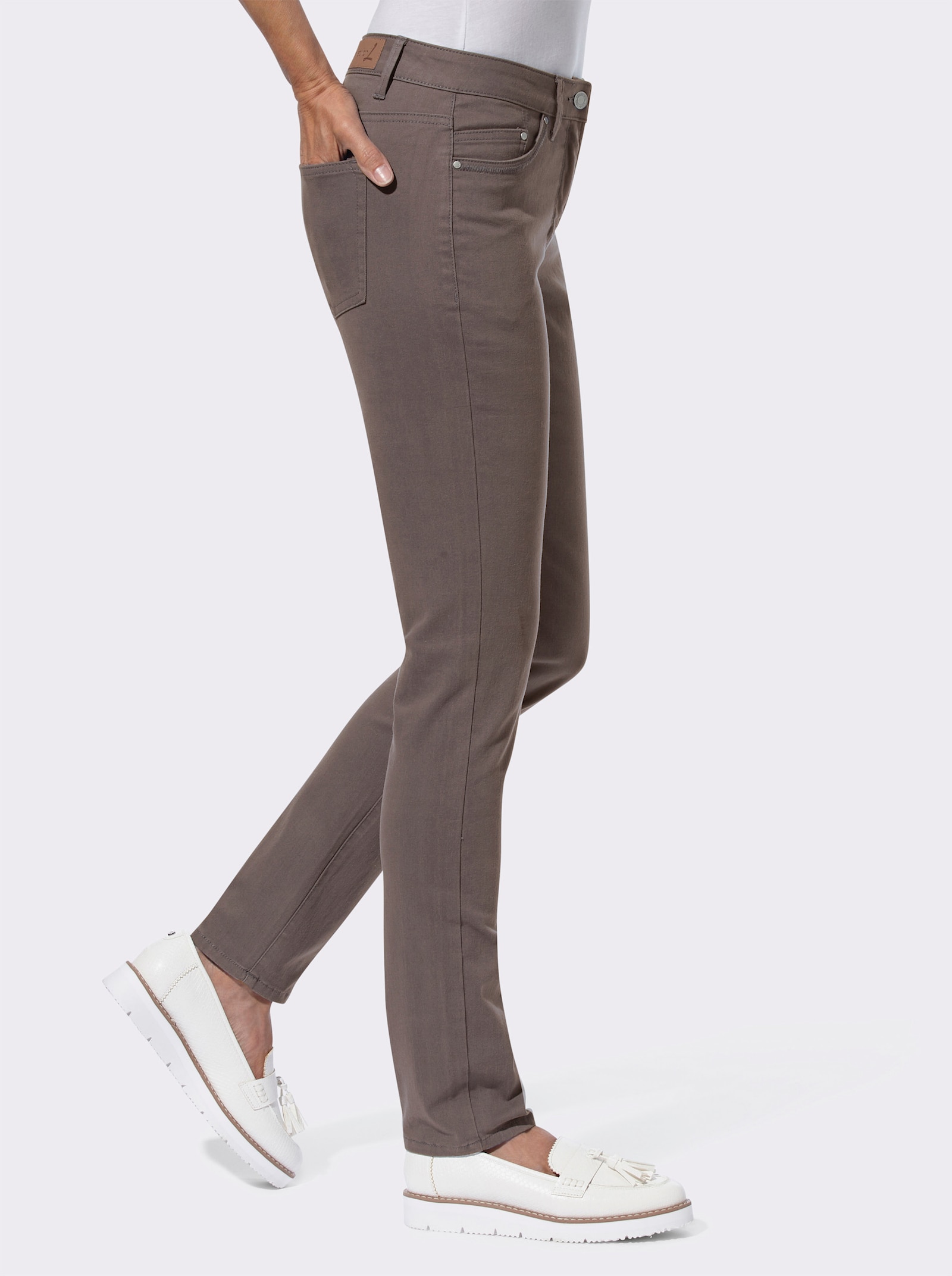 5-pocketjeans van katoenstretch - donkertaupe