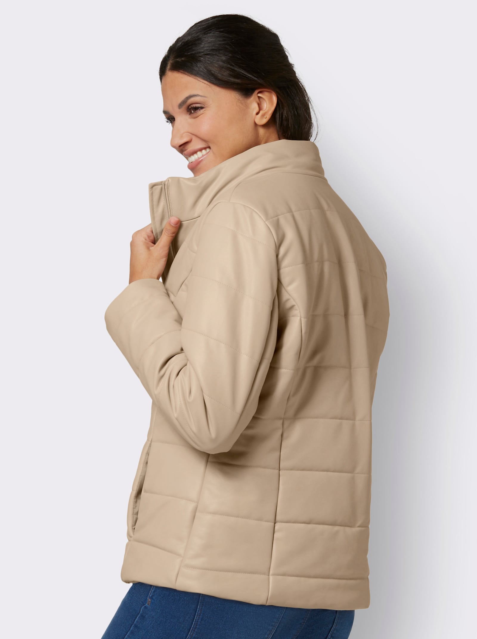 Lederimitatjacke mit Stepp-Muster - beige