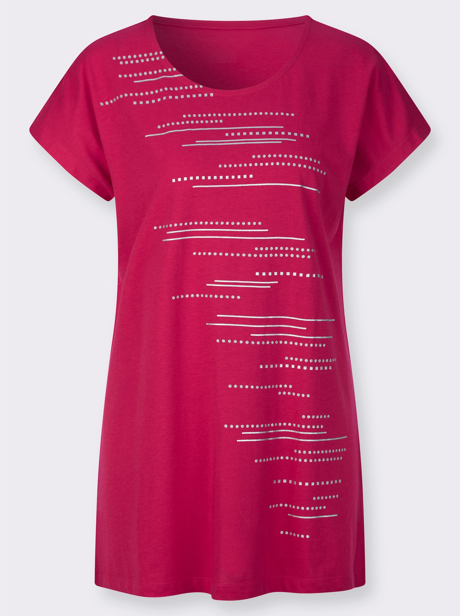 Longshirt mit Folien- und Glitzerdruck - pink