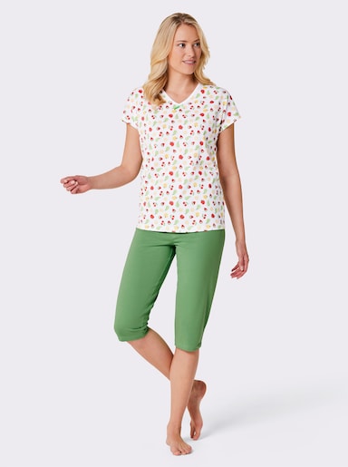 wäschepur Capri-Schlafanzüge mit Dehnbund - apfel + weiß-bedruckt