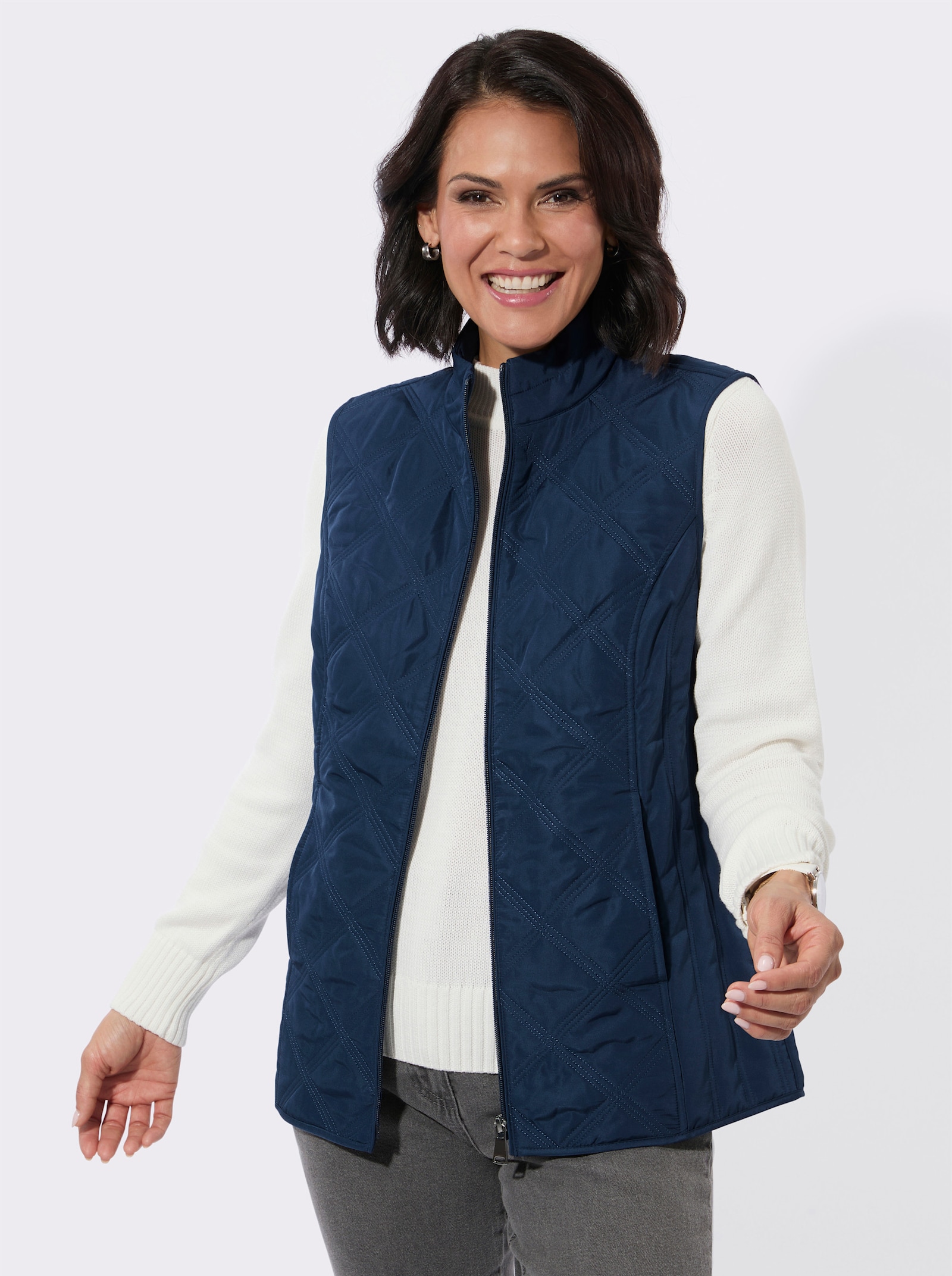 Steppweste mit seitlichen Ziernähten - dunkelblau