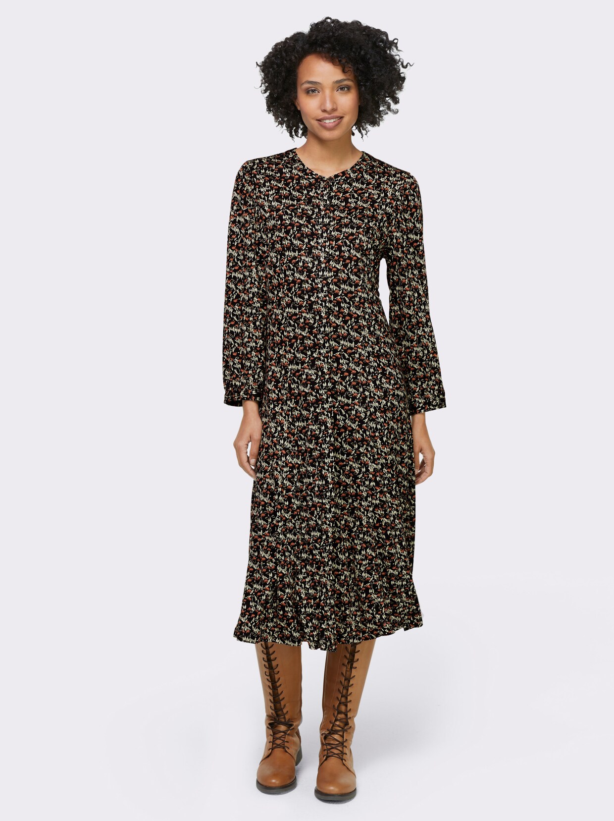 heine Jersey-Kleid - khaki-schilf-bedruckt