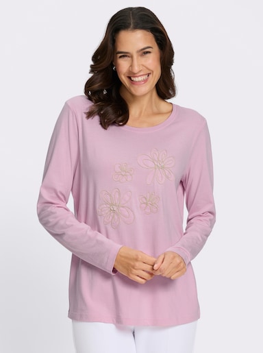 Langarmshirt mit Kordelstickerei und Zierperlen - rosé