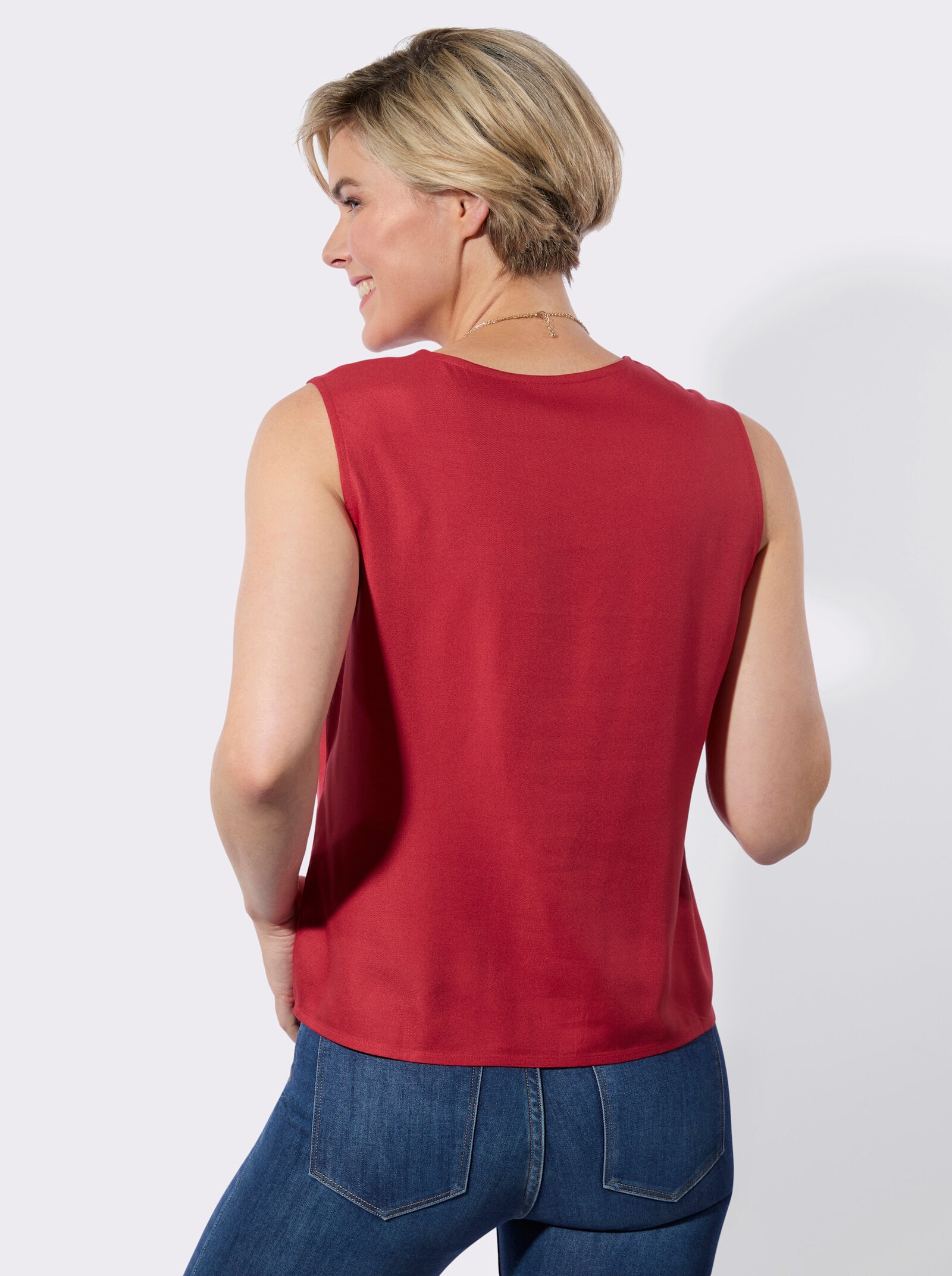 Blusentop mit geknotetem Saum - erdbeere